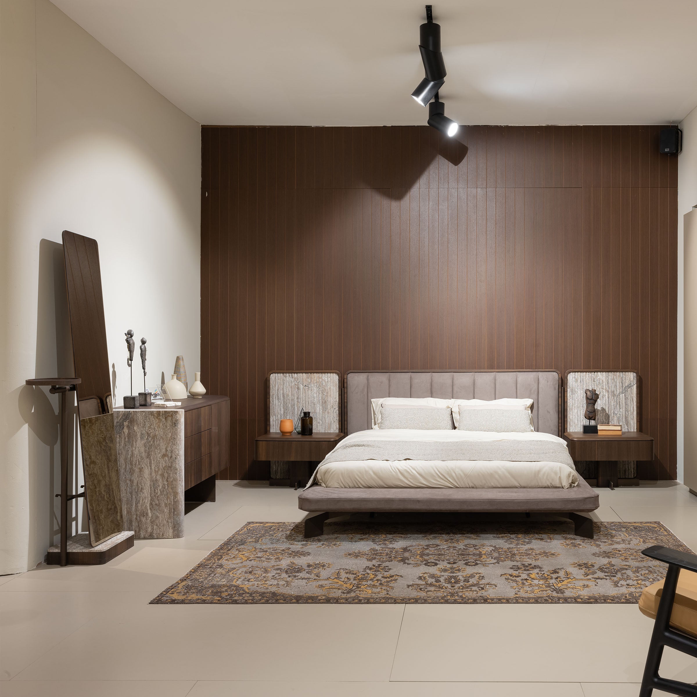 HOMAGE KOLTUK Odeon Dresser OD-DR-002 with sleek wood finish, six drawers, and matching mirror for modern bedroom storage.