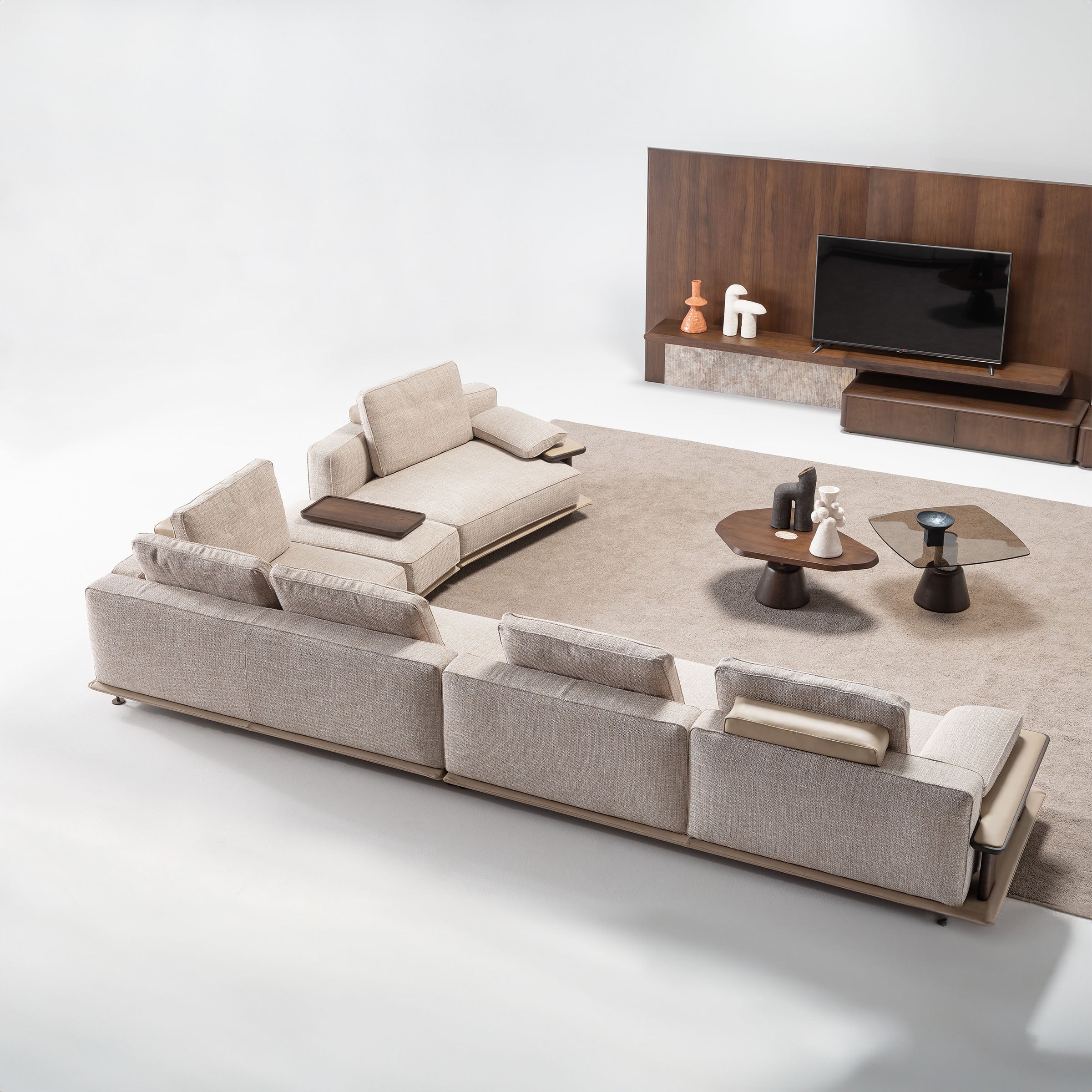 HOMAGE KOLTUK Odeon sofa single module without arm, 110cm, in beige fabric, designed for Odeon sofa OD-Middle-002.