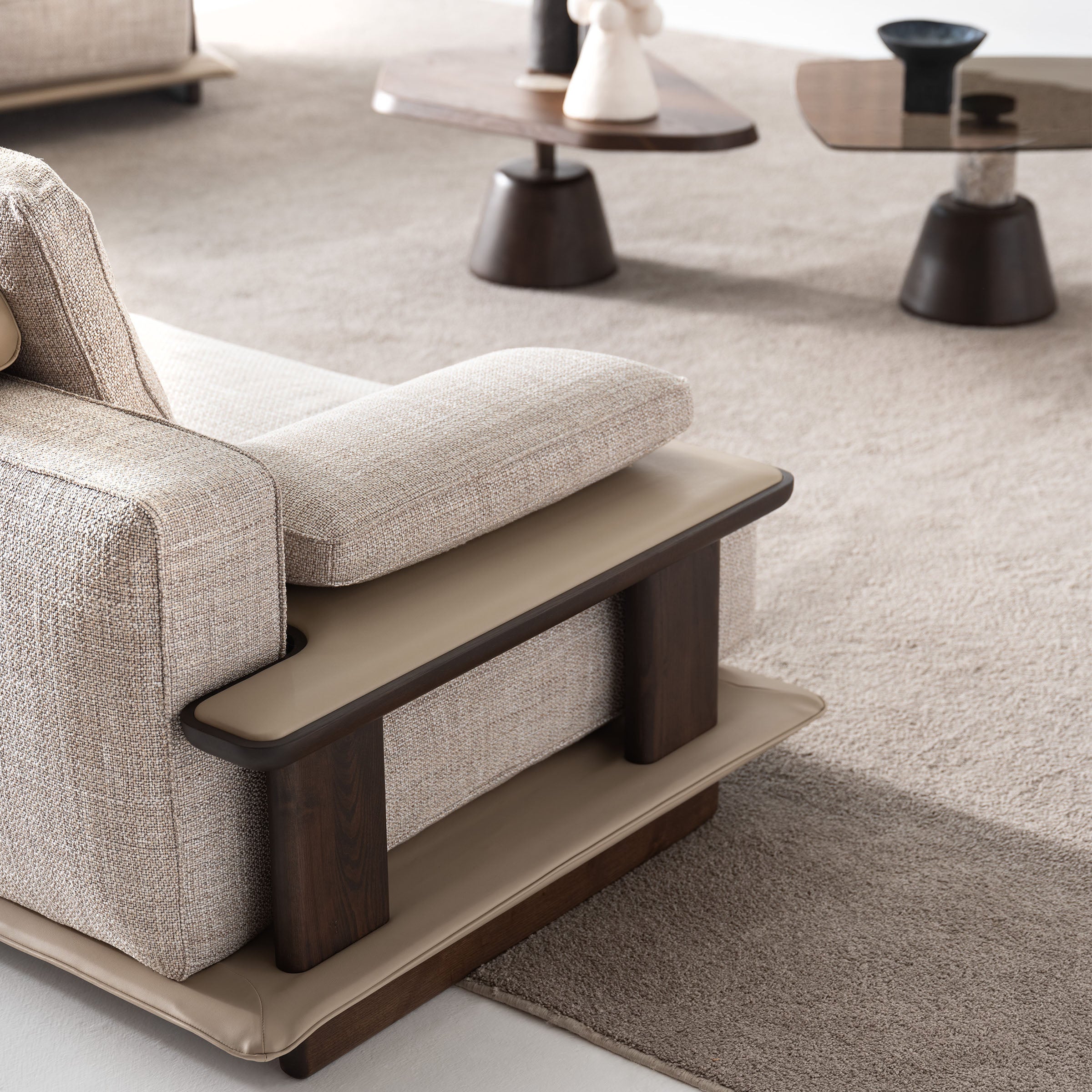 HOMAGE KOLTUK Odeon single sofa module without arm, 110cm, for Odeon sofa OD-Middle-002, beige fabric, modern design
