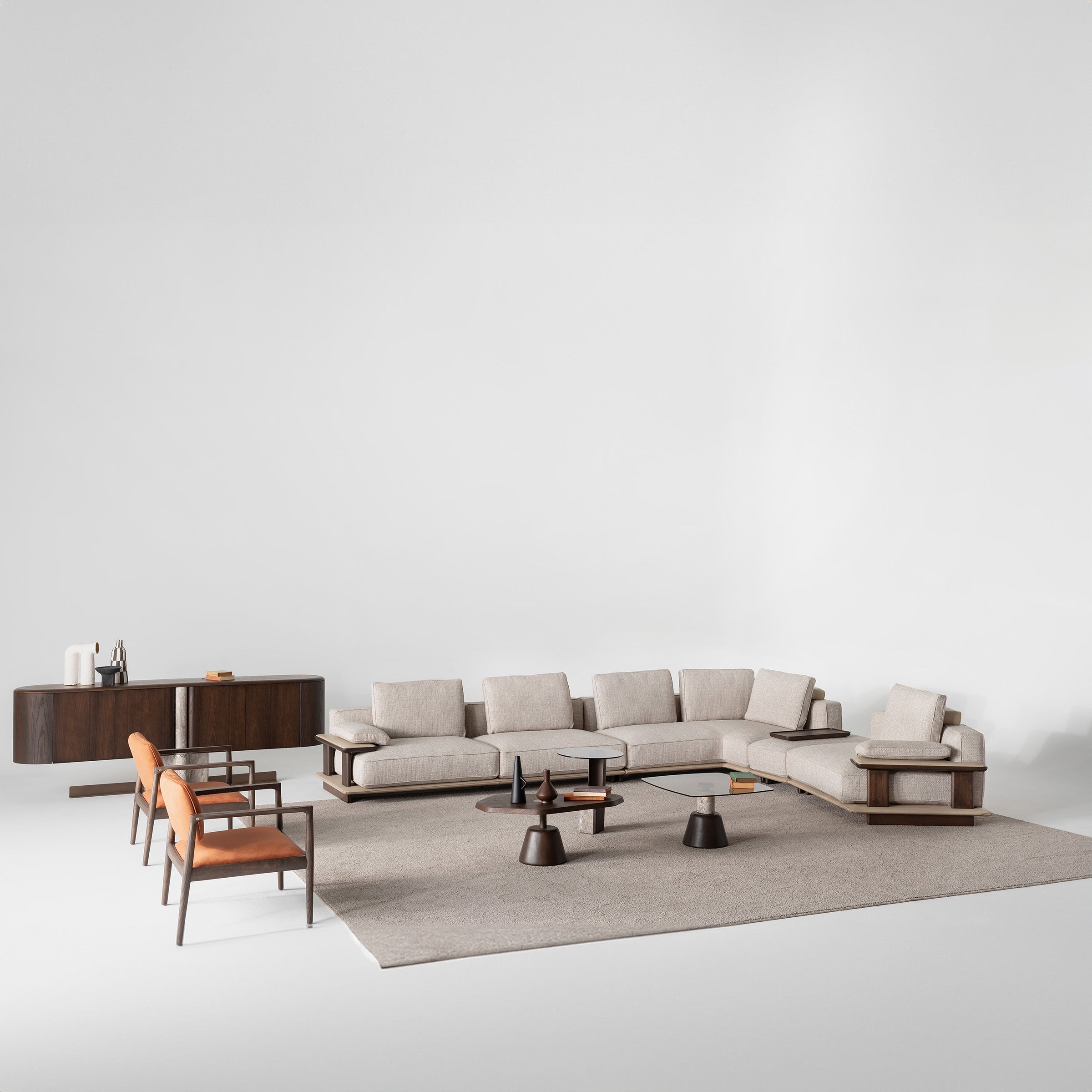HOMAGE KOLTUK Odeon sofa single module without arm, 110cm, for Odeon sofa OD-Middle-002, showing beige fabric upholstery.
