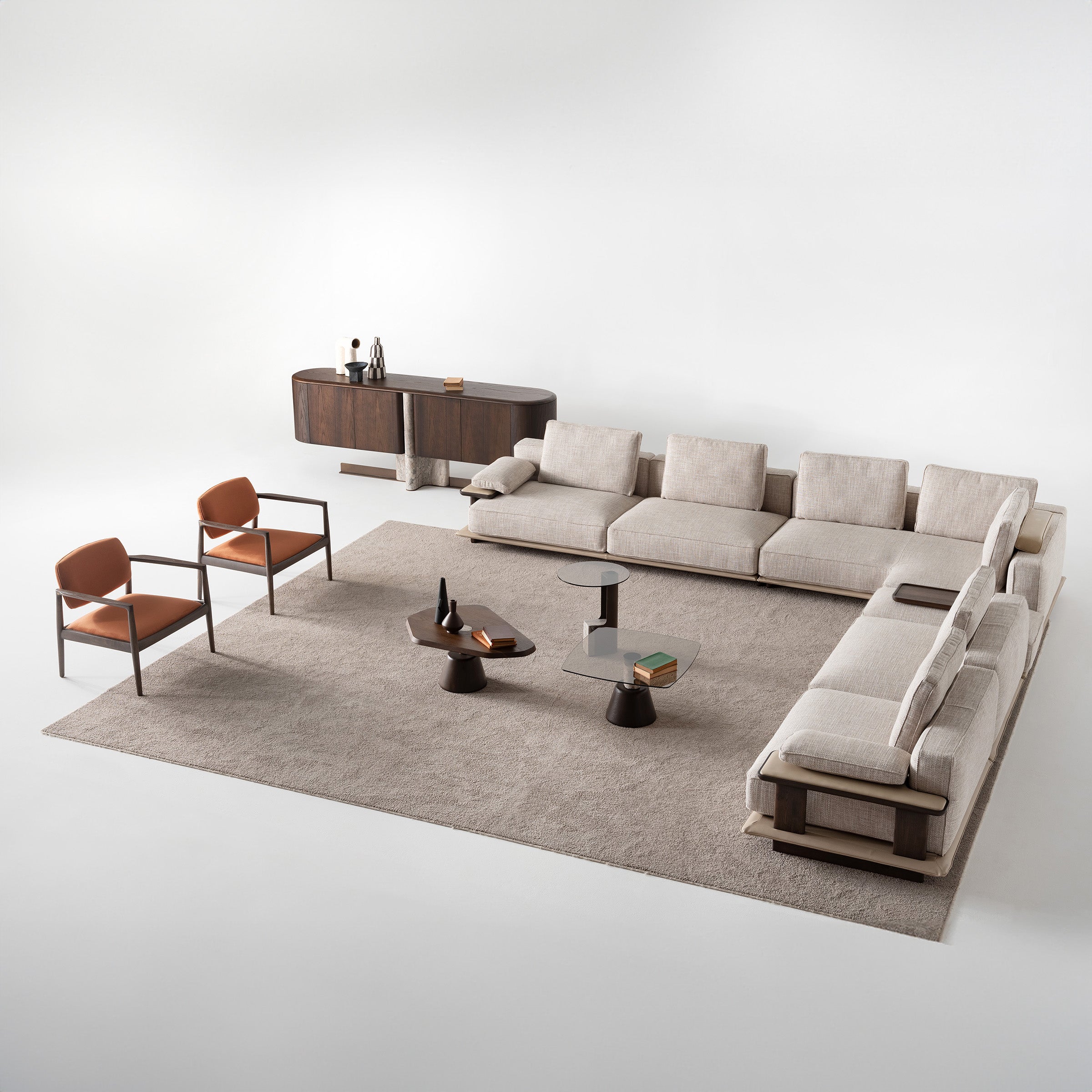 HOMAGE KOLTUK Odeon single 110cm sofa module without arm for Odeon sofa OD-Middle-002, showcasing the beige fabric upholstery.