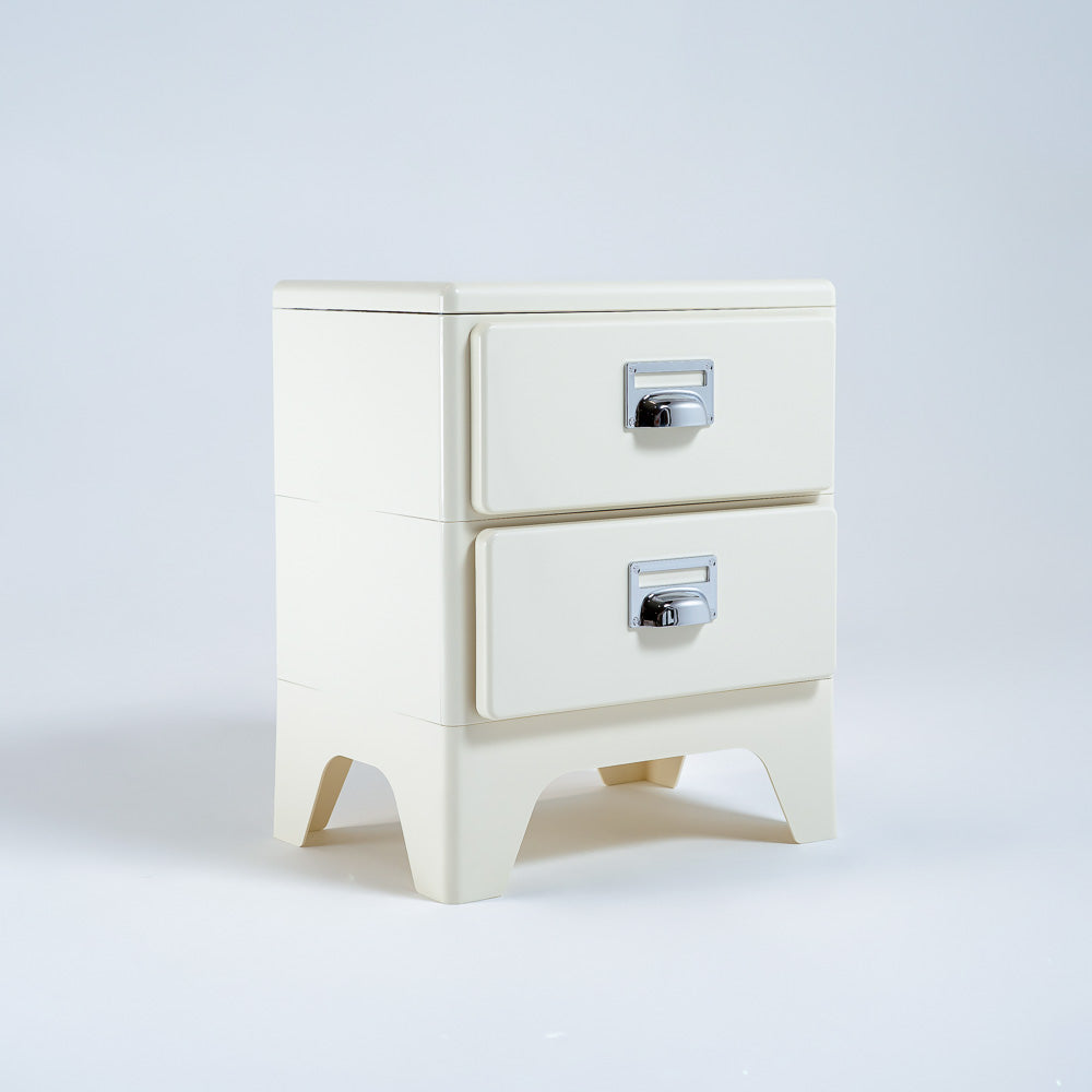 Off White ABS bedside table by RUDI, modern side table with sleek design, perfect for bedroom or living space.
