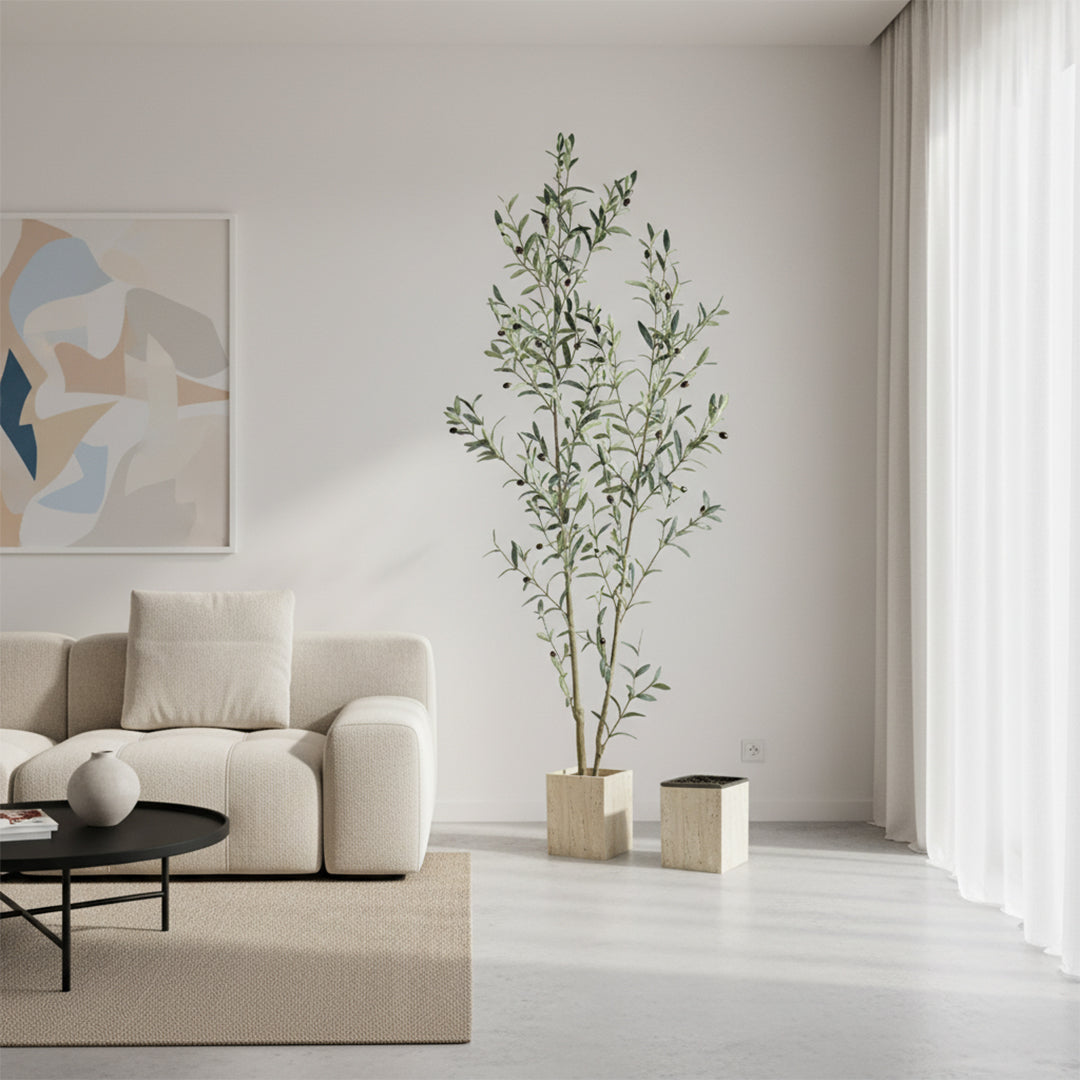 Artificial Olive Tree 180cm by BEACON, lush green foliage, realistic detail, in a decorative planter, ideal for indoor or outdoor decor.