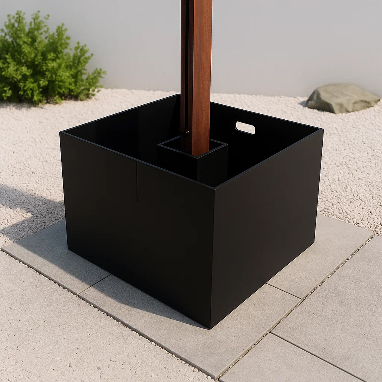 BEACON Opal Cantilever Outdoor Umbrella with matching base, featuring a sleek design and sturdy support for outdoor shading.