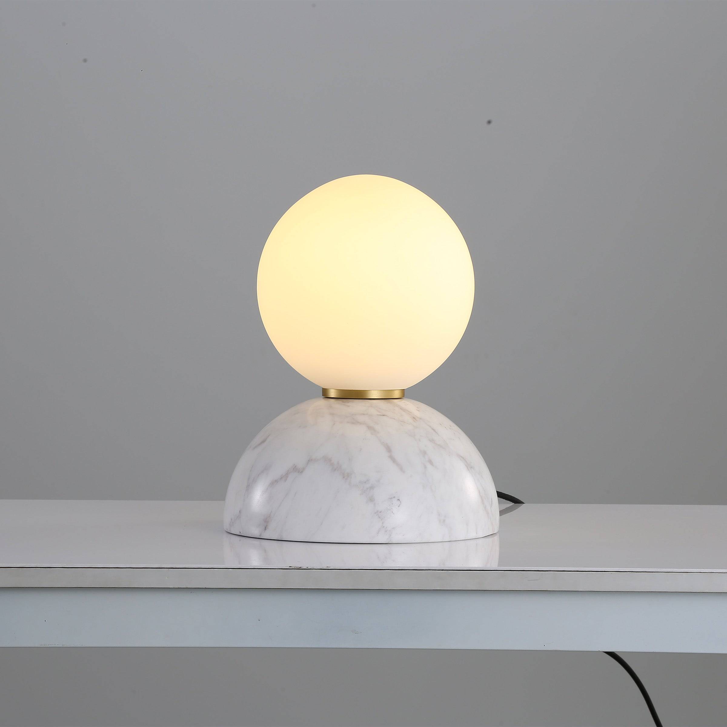 Beacon Civil opal glass shade table lamp with white marble base, stylish desk or table lighting for modern interiors.