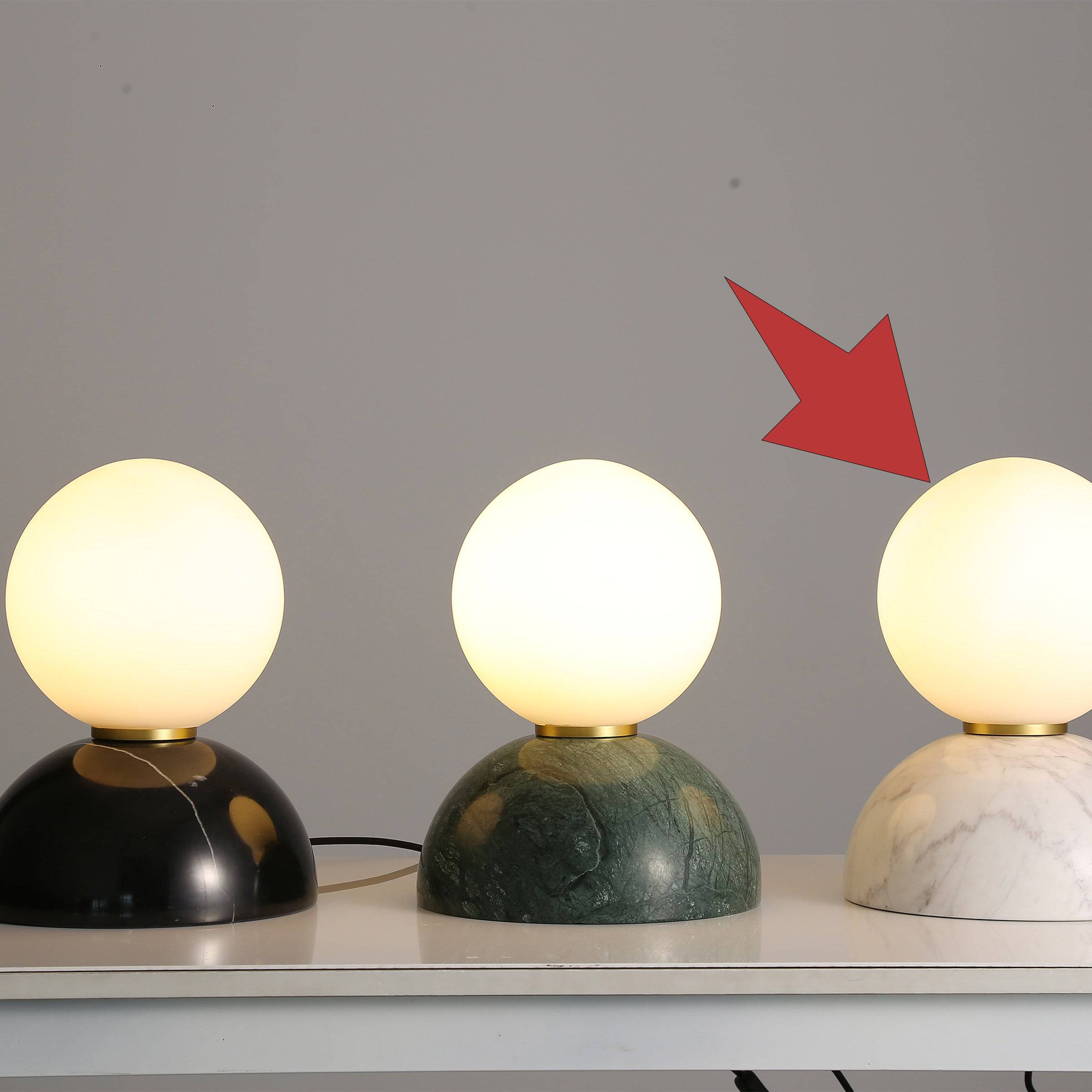 Beacon CIVIL opal glass shade table lamp with white marble base, stylish desk or table lighting for modern interiors.