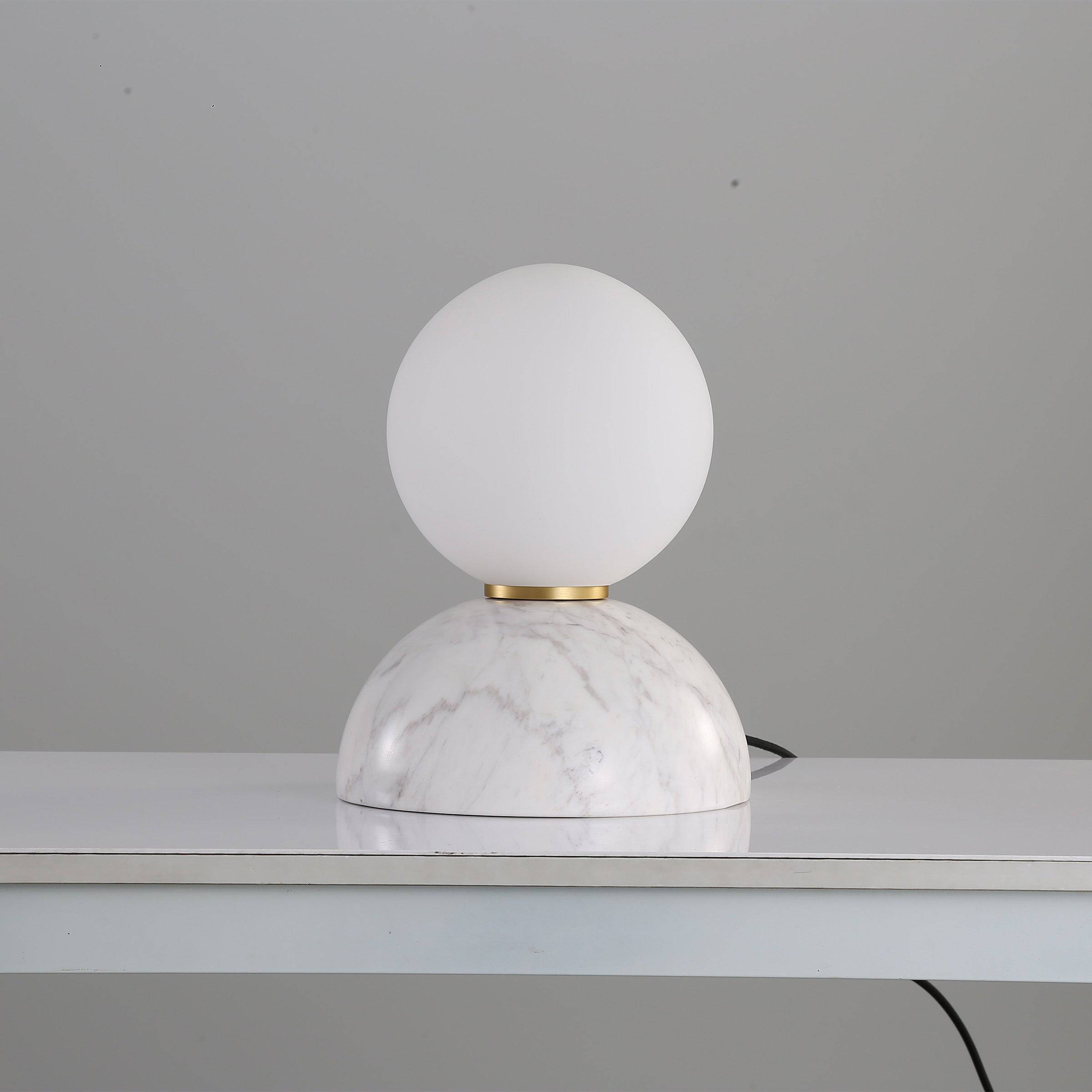 Beacon Civil Opal glass shade table lamp with white marble base, stylish desk or table lighting for modern decor.