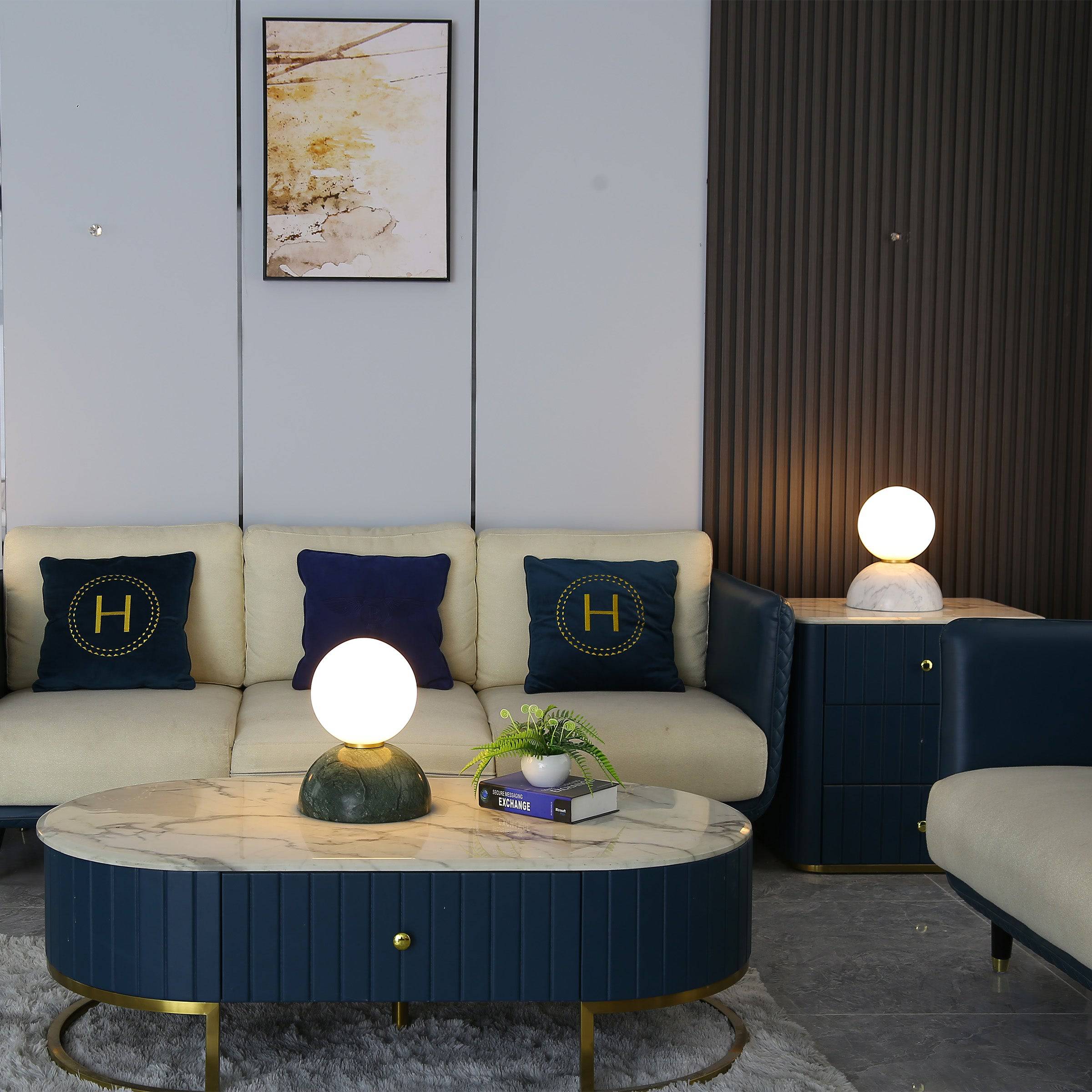 Beacon Civil Opal Glass Shade and White Marble Base Table Lamp, stylish desk lamp with elegant design and soft lighting.