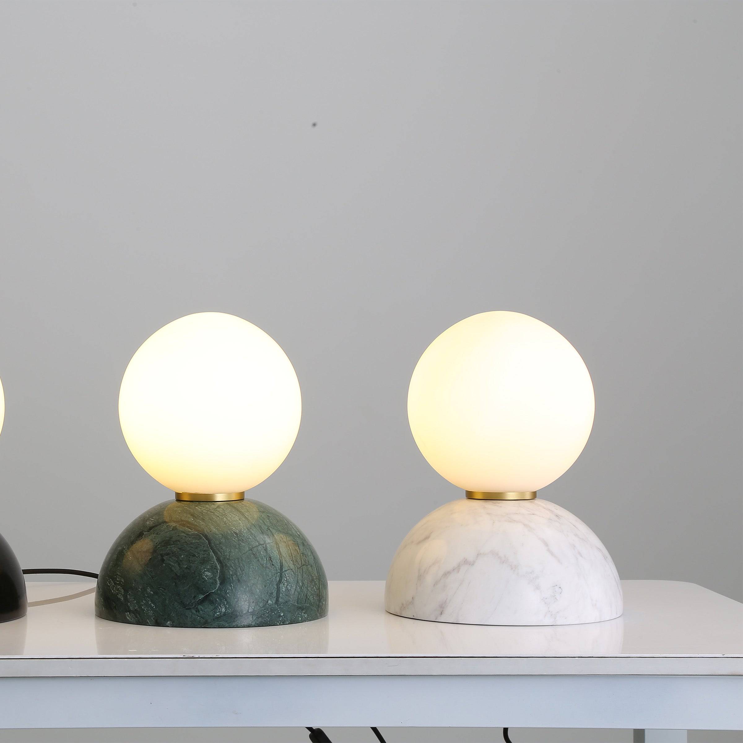Beacon Civil Opal Glass Shade Table Lamp with White Marble Base, desk lamp for modern home or office lighting.