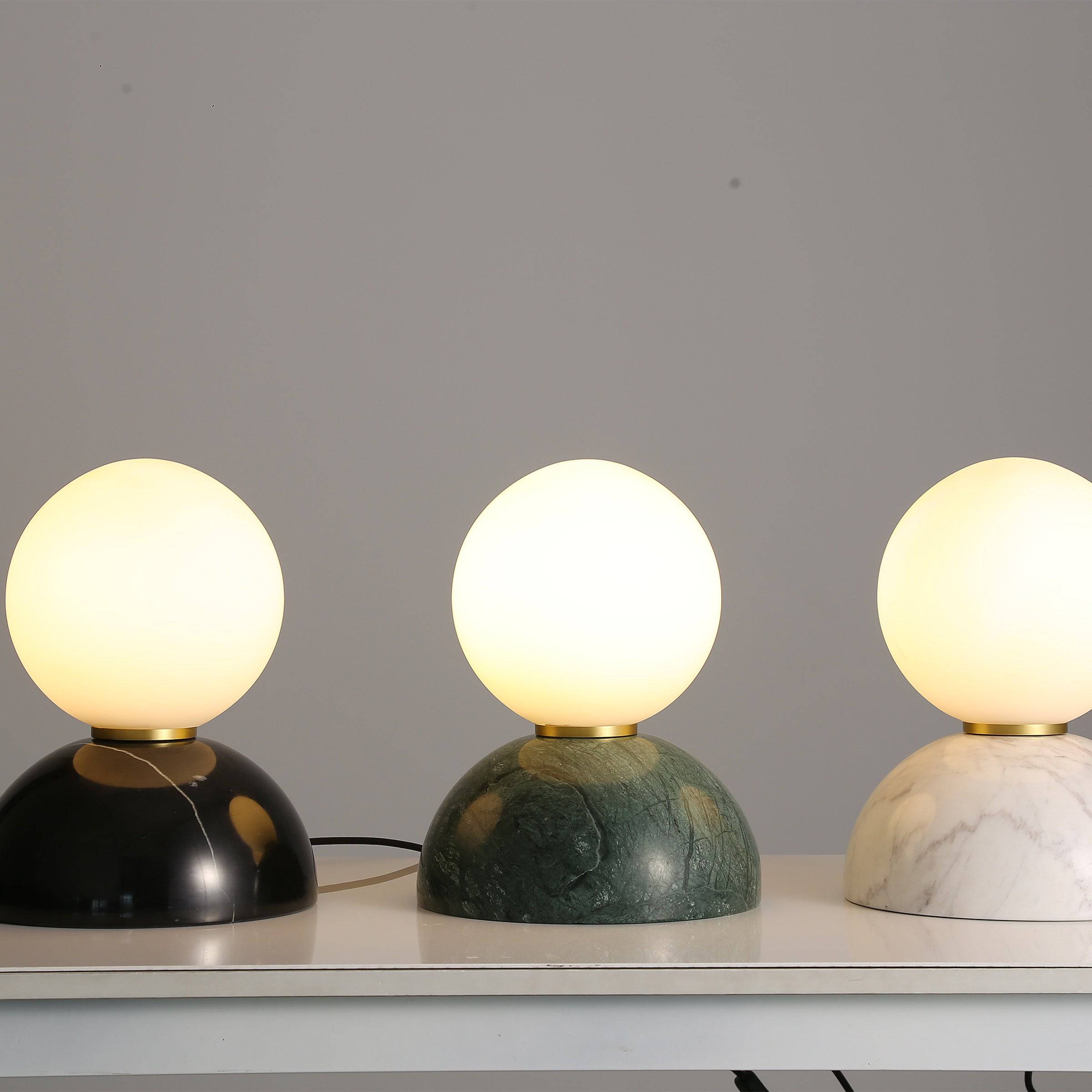 Beacon Civil opal glass shade table lamp with white marble base, stylish desk or table lighting for modern interiors.