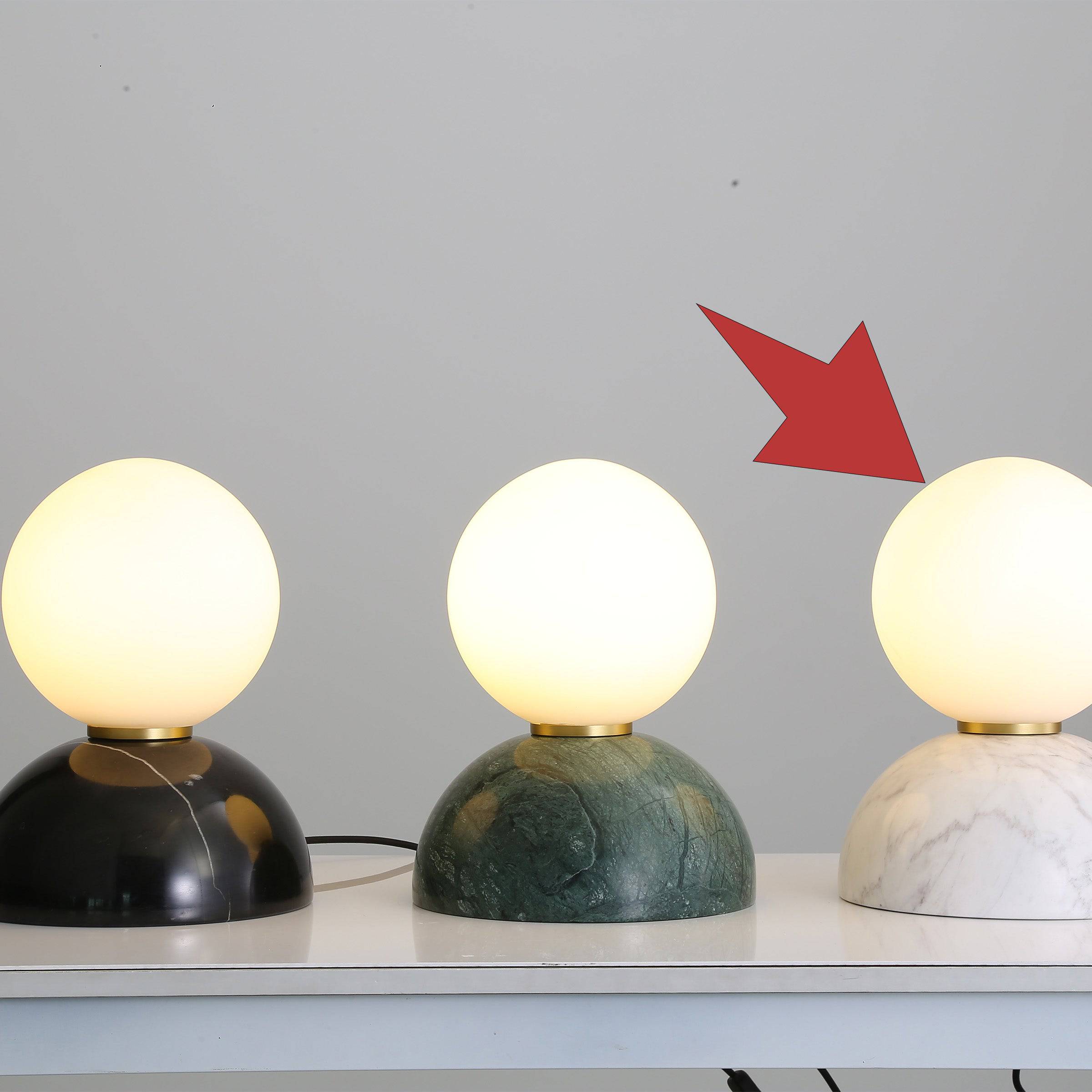 Beacon Civil Opal glass shade table lamp with white marble base, ideal for desk or tabletop lighting.