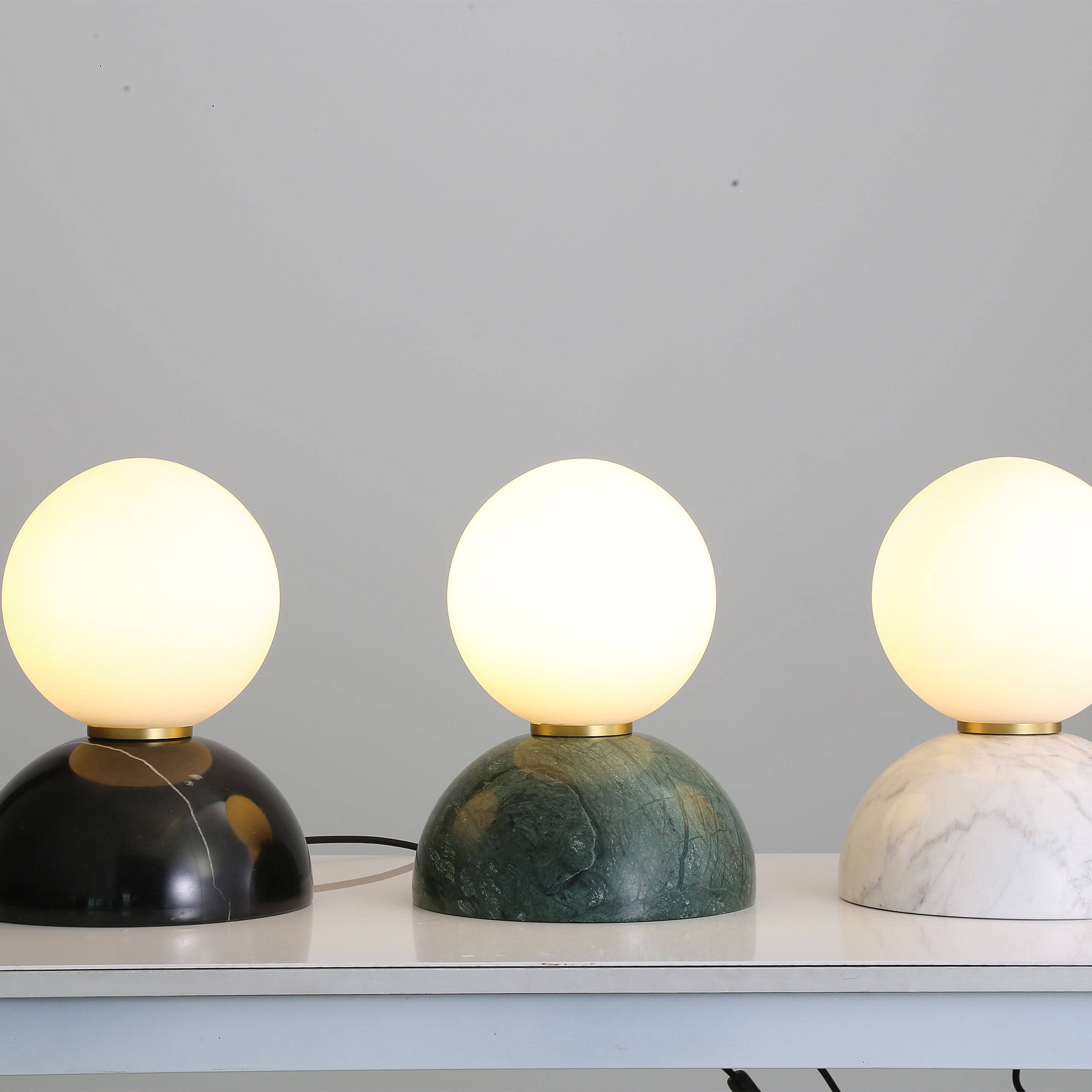 Beacon Civil Opal Glass Shade Table Lamp with White Marble Base, desk or table lamp for modern decor.