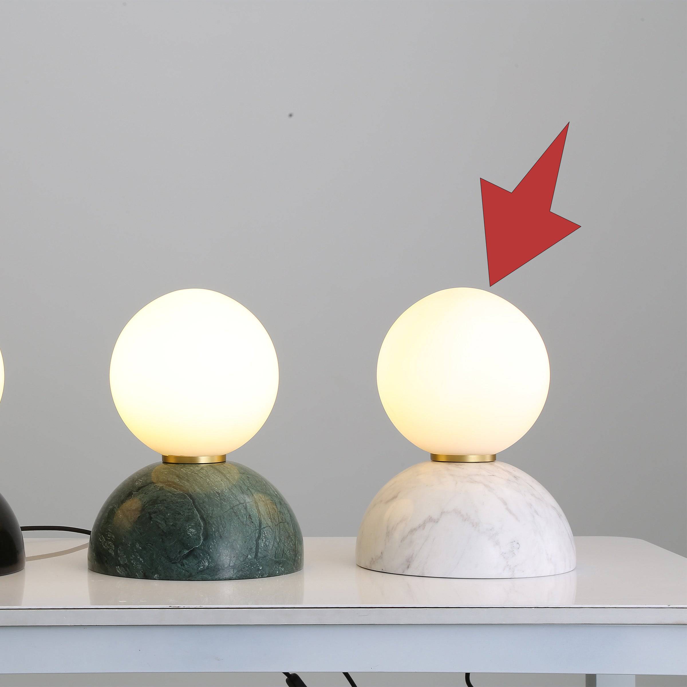 Beacon Civil opal glass shade table lamp with white marble base, stylish desk or table lighting for modern interiors.