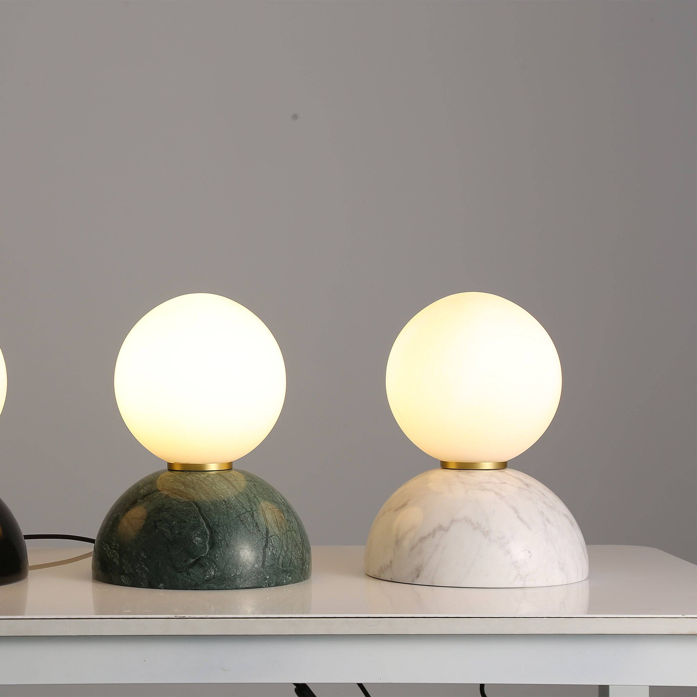 Beacon Civil opal glass shade table lamp with white marble base, stylish desk or table lighting for modern decor.