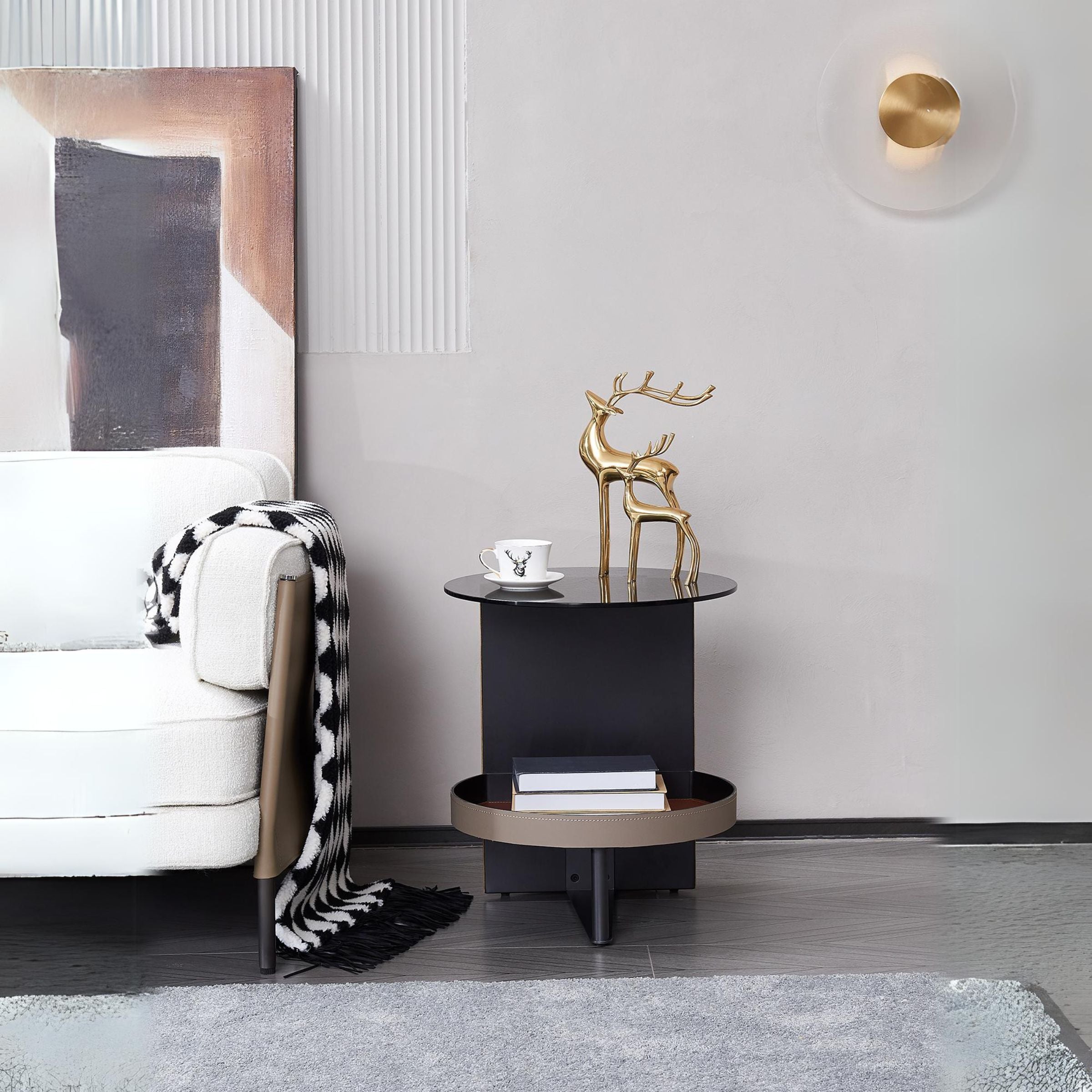 Organic round side table by BEACON, featuring a smooth wooden surface and sturdy legs, perfect for living room decor.