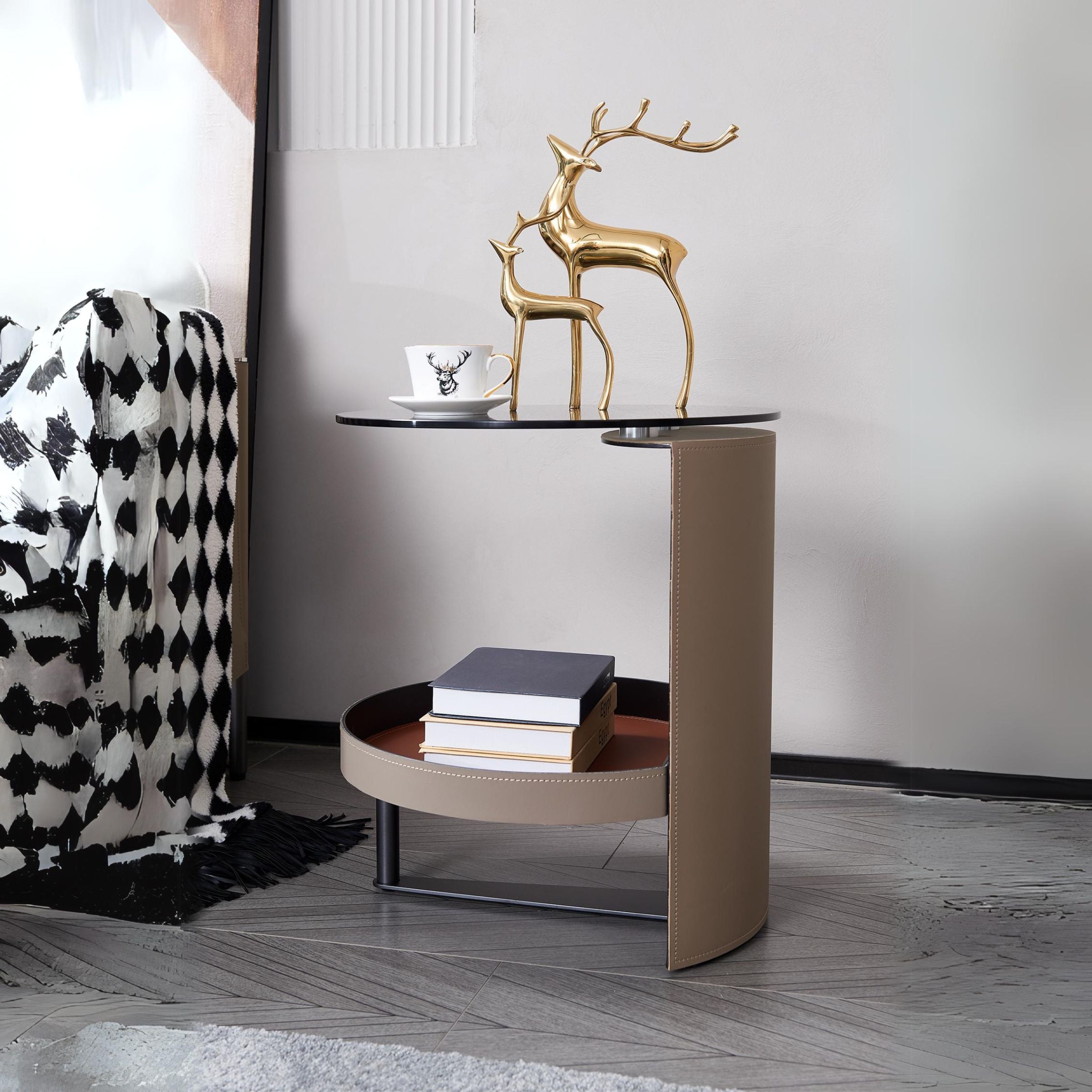 Organic round side table by BEACON with smooth wooden surface and sturdy legs, perfect for living room or bedroom decor.