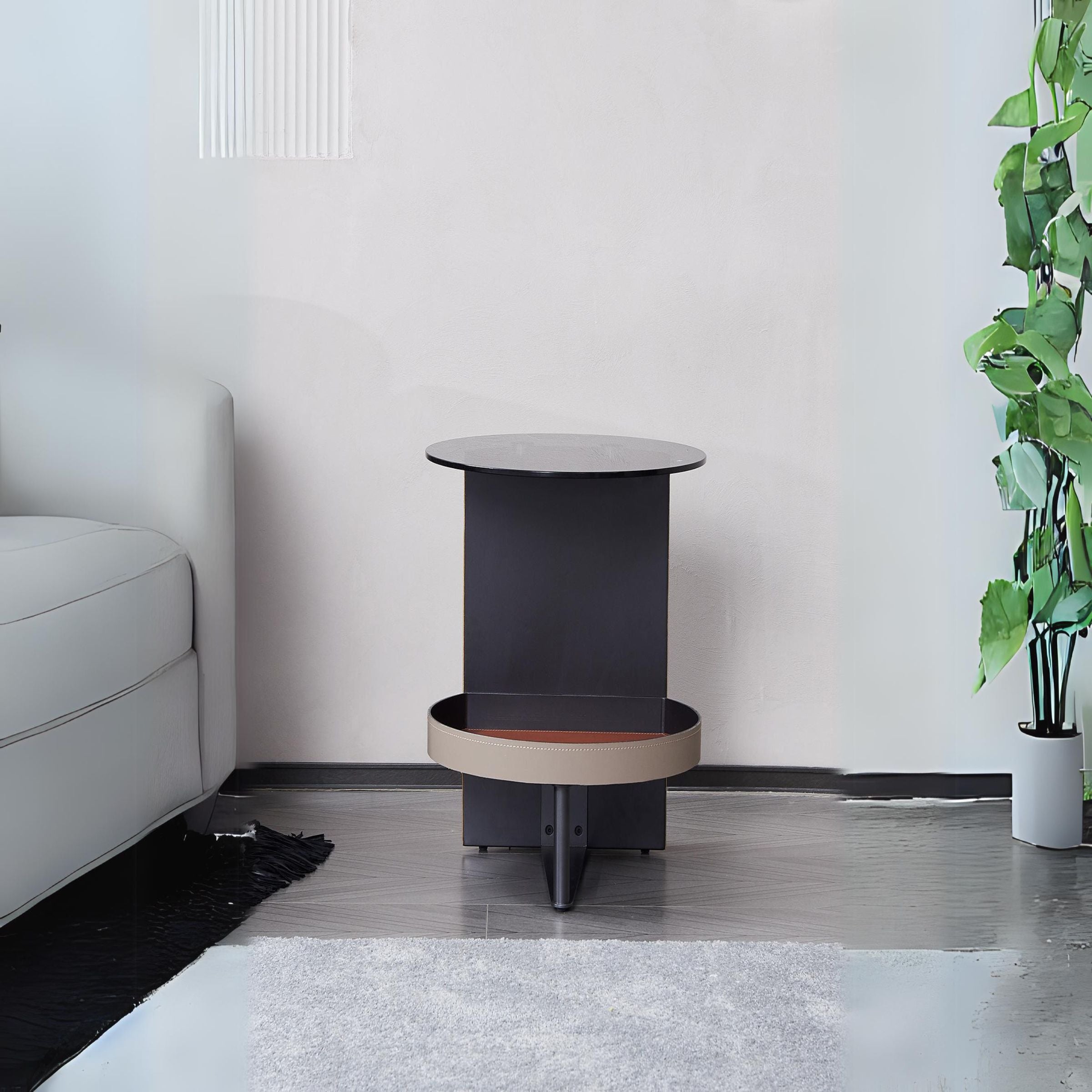 Organic round side table by BEACON, featuring a sleek wooden surface and modern design, perfect for living room or bedroom.