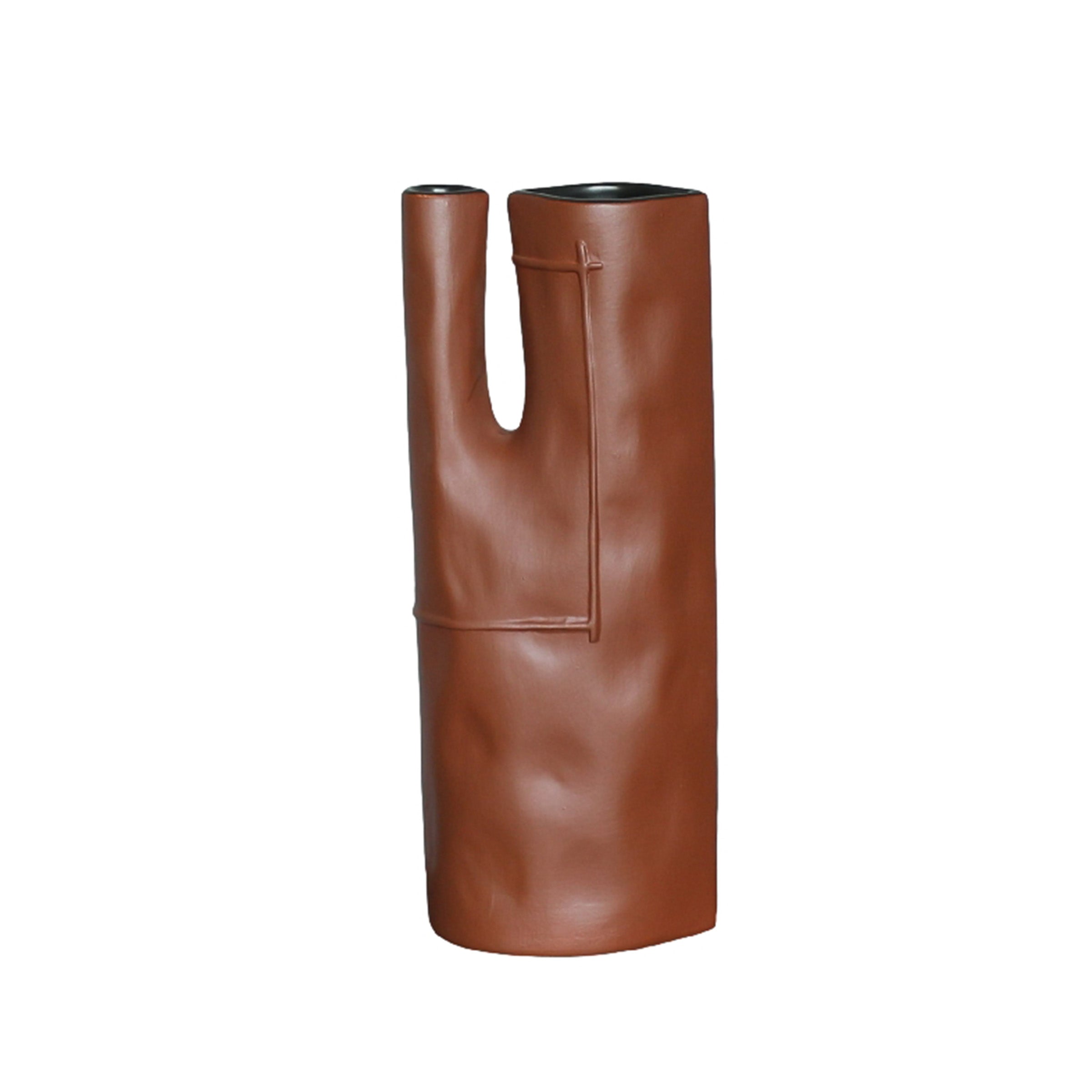 Organic textured BEACON vase in earthy brown clay, showcasing a natural, handcrafted design perfect for home decor.