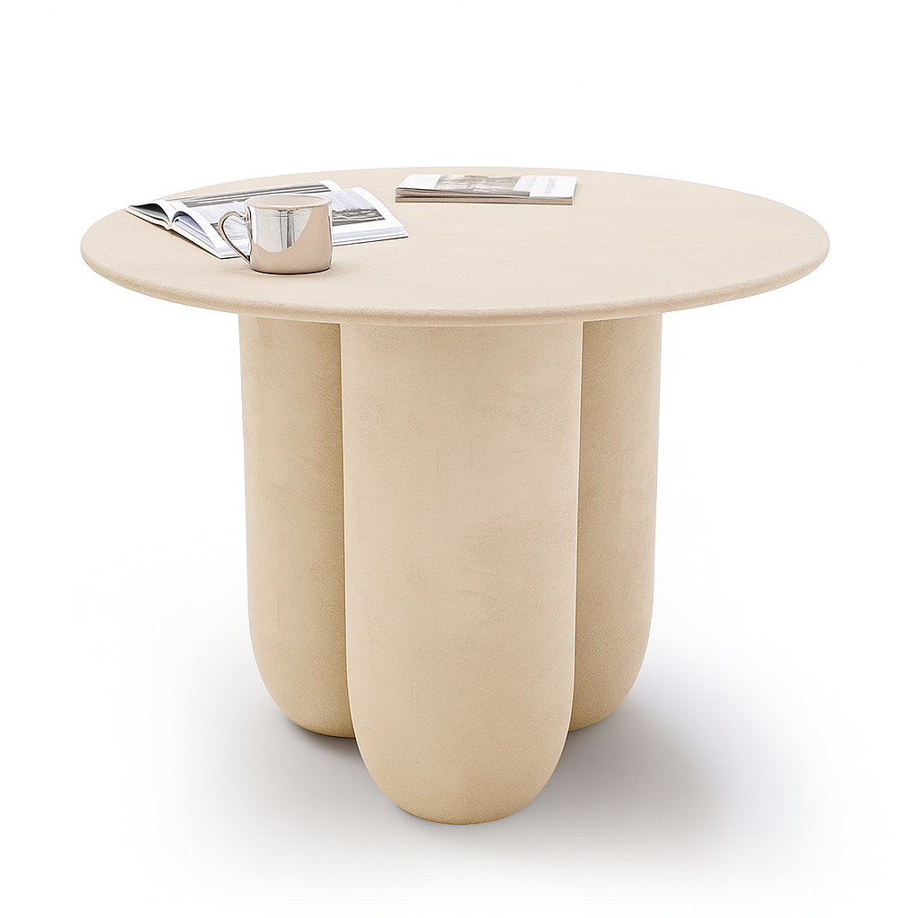 Beige fiberglass outdoor/indoor dining table by BEACON with a sturdy rectangular design and smooth surface.