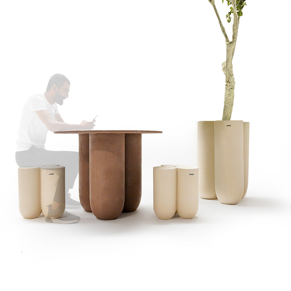 Beige BEACON outdoor and indoor pouf seating bench XK-0002B, versatile beige pouf for indoor or outdoor use.