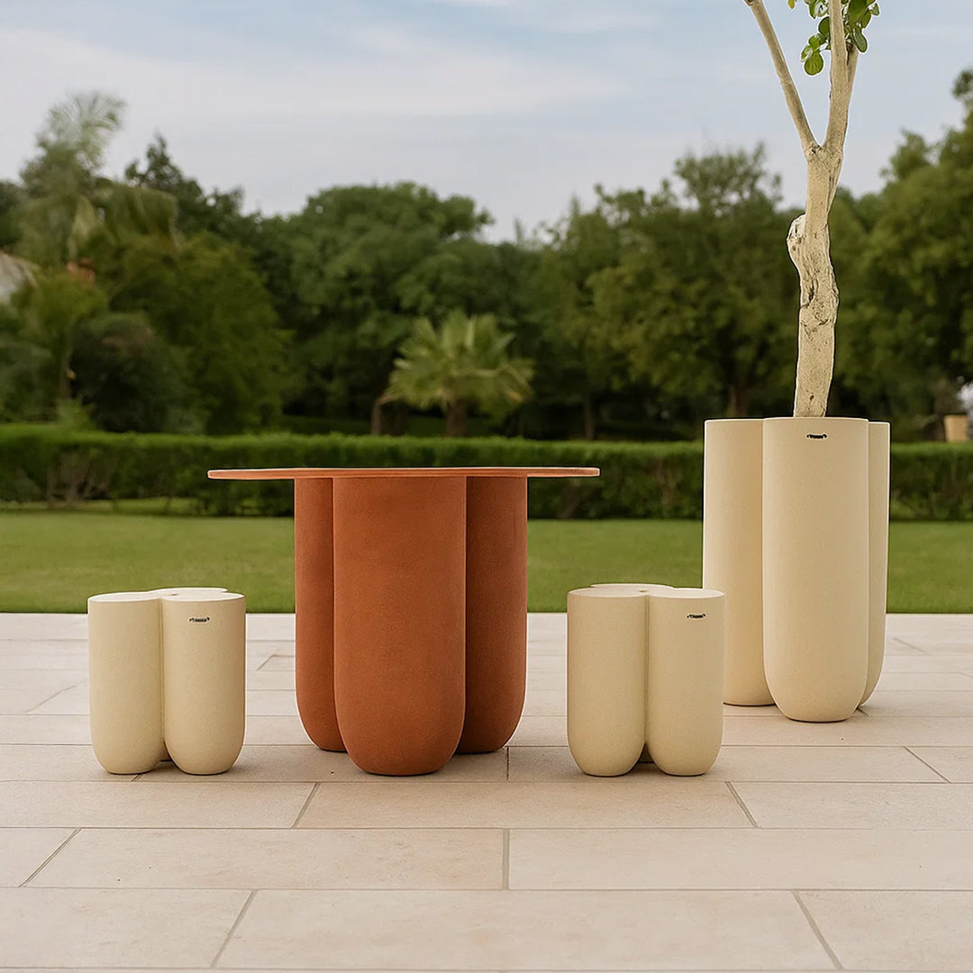 BEACON outdoor/indoor clay color dining table XK-0007-Clay with sleek surface, suitable for indoor and outdoor dining spaces