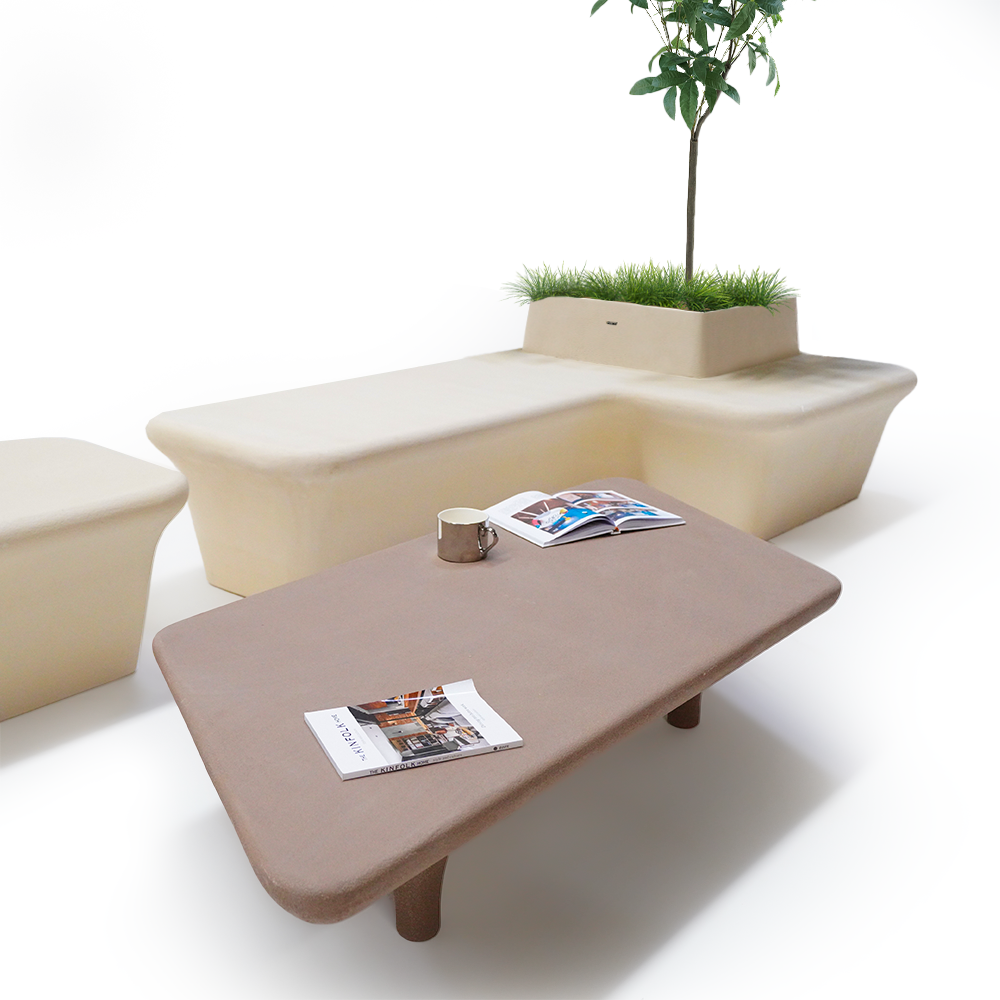 BEACON outdoor/indoor coffee table in brown wood finish, stylish and versatile for living room or patio decor.