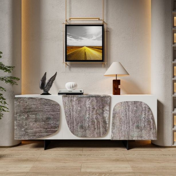 A 200cm travertine sideboard from A2STONE with sleek modern design, showcasing smooth stone surface and minimalist style.