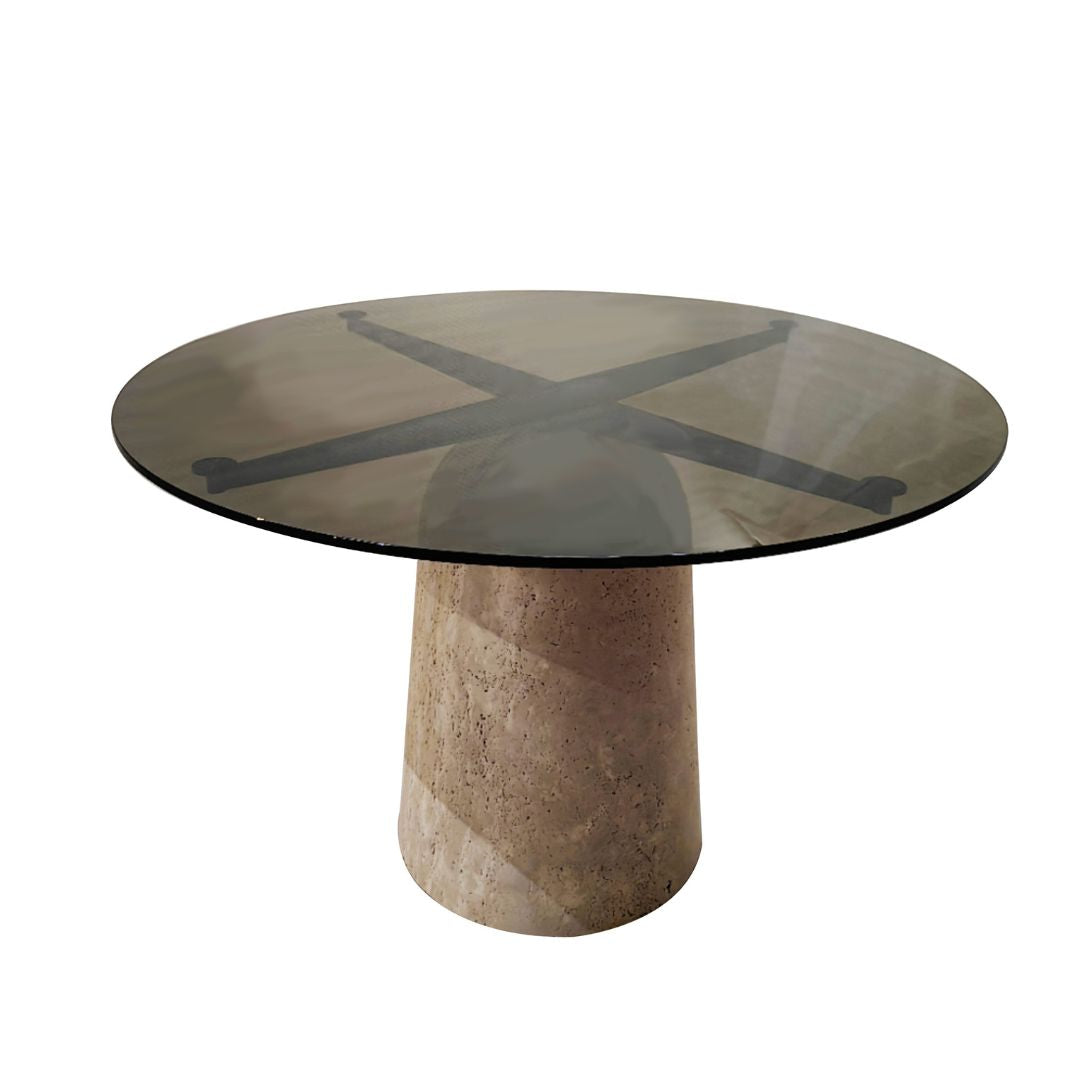 Panorama Glass/Travertine 120cm Dining Table - EB10DT -  Dining Tables - ebarza Furniture UAE | Shop Modern Furniture in Abu Dhabi & Dubai - مفروشات ايبازرا في الامارات | تسوق اثاث عصري وديكورات مميزة في دبي وابوظبي