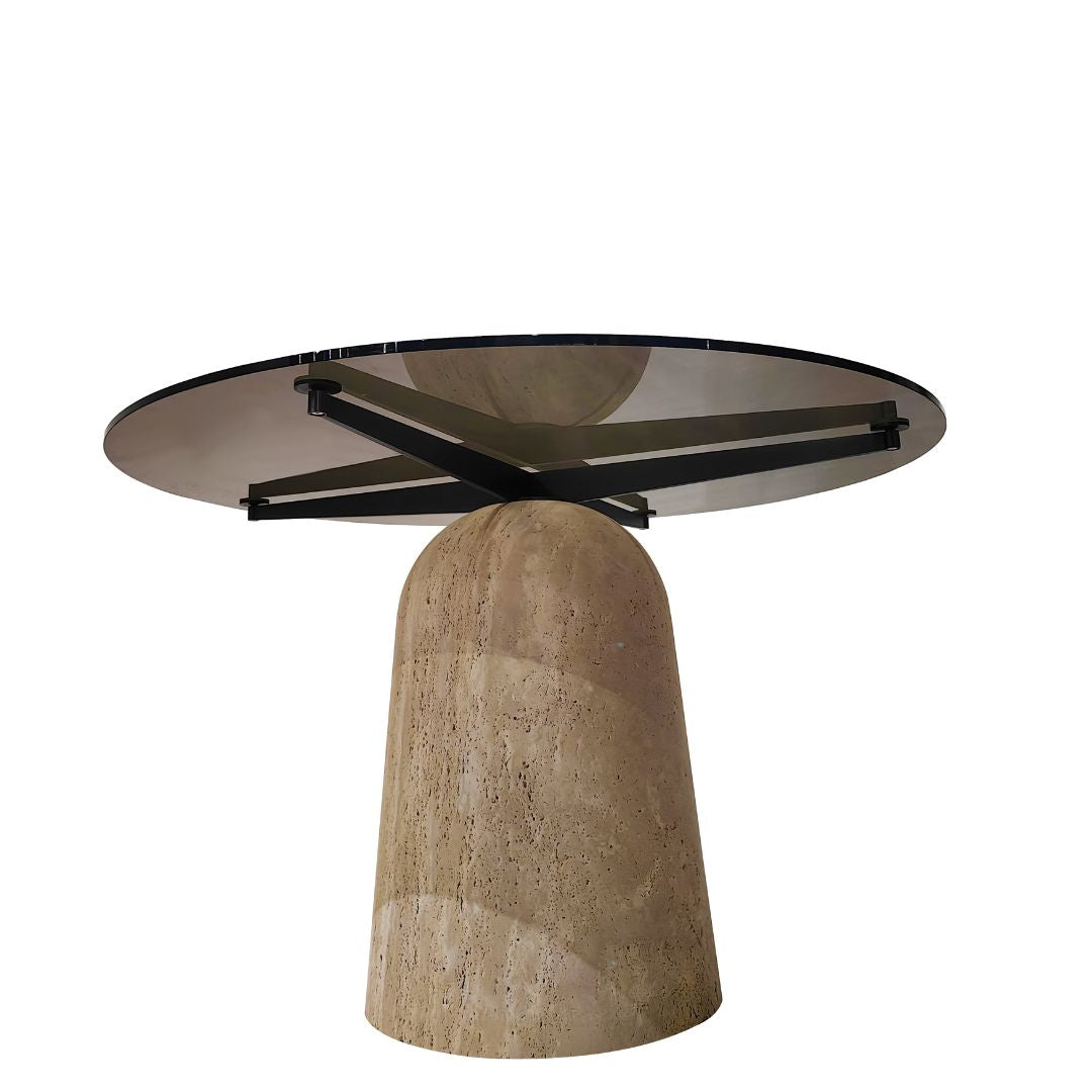 Panorama Glass/Travertine 120cm Dining Table - EB10DT -  Dining Tables - ebarza Furniture UAE | Shop Modern Furniture in Abu Dhabi & Dubai - مفروشات ايبازرا في الامارات | تسوق اثاث عصري وديكورات مميزة في دبي وابوظبي