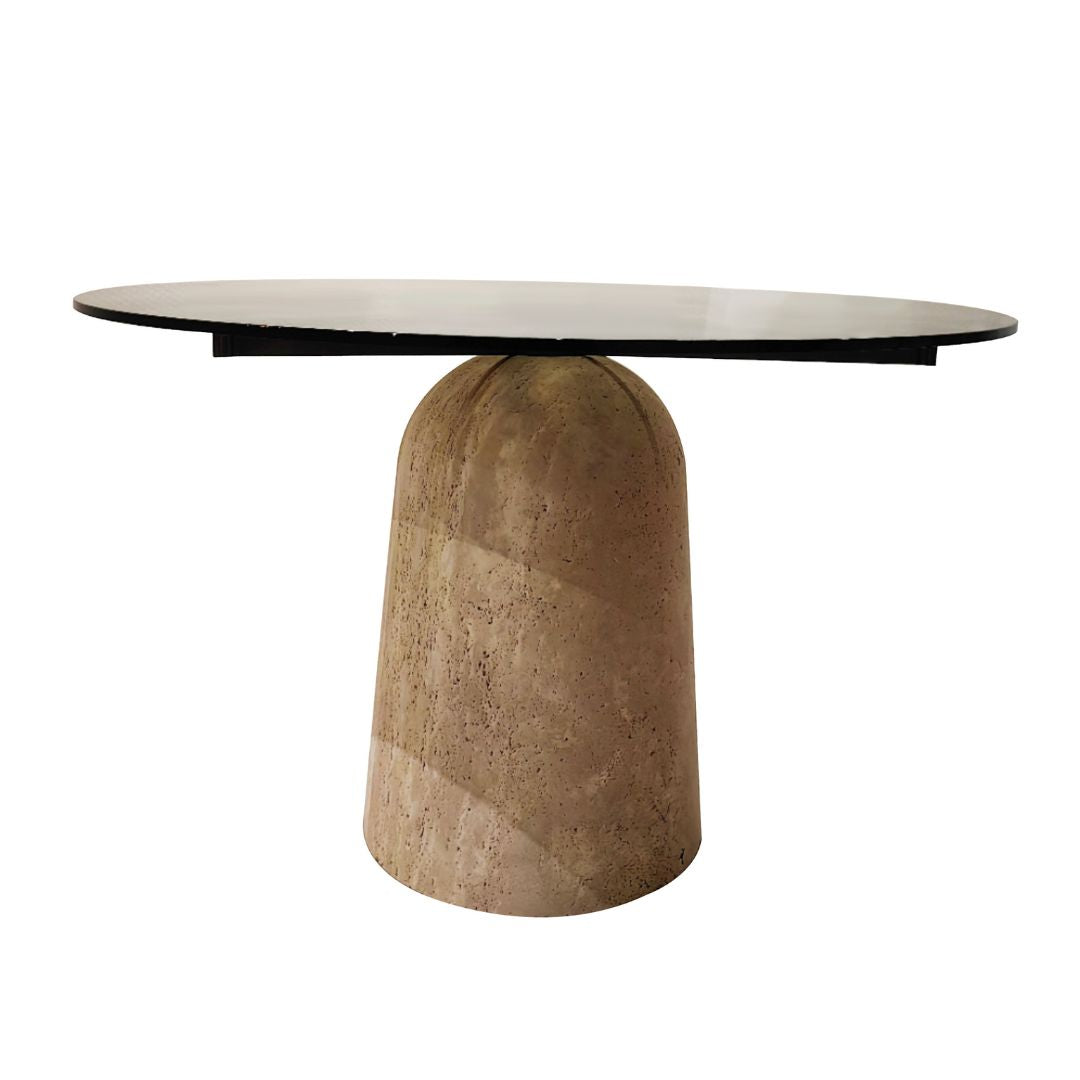 Panorama Glass/Travertine 120cm Dining Table - EB10DT -  Dining Tables - ebarza Furniture UAE | Shop Modern Furniture in Abu Dhabi & Dubai - مفروشات ايبازرا في الامارات | تسوق اثاث عصري وديكورات مميزة في دبي وابوظبي