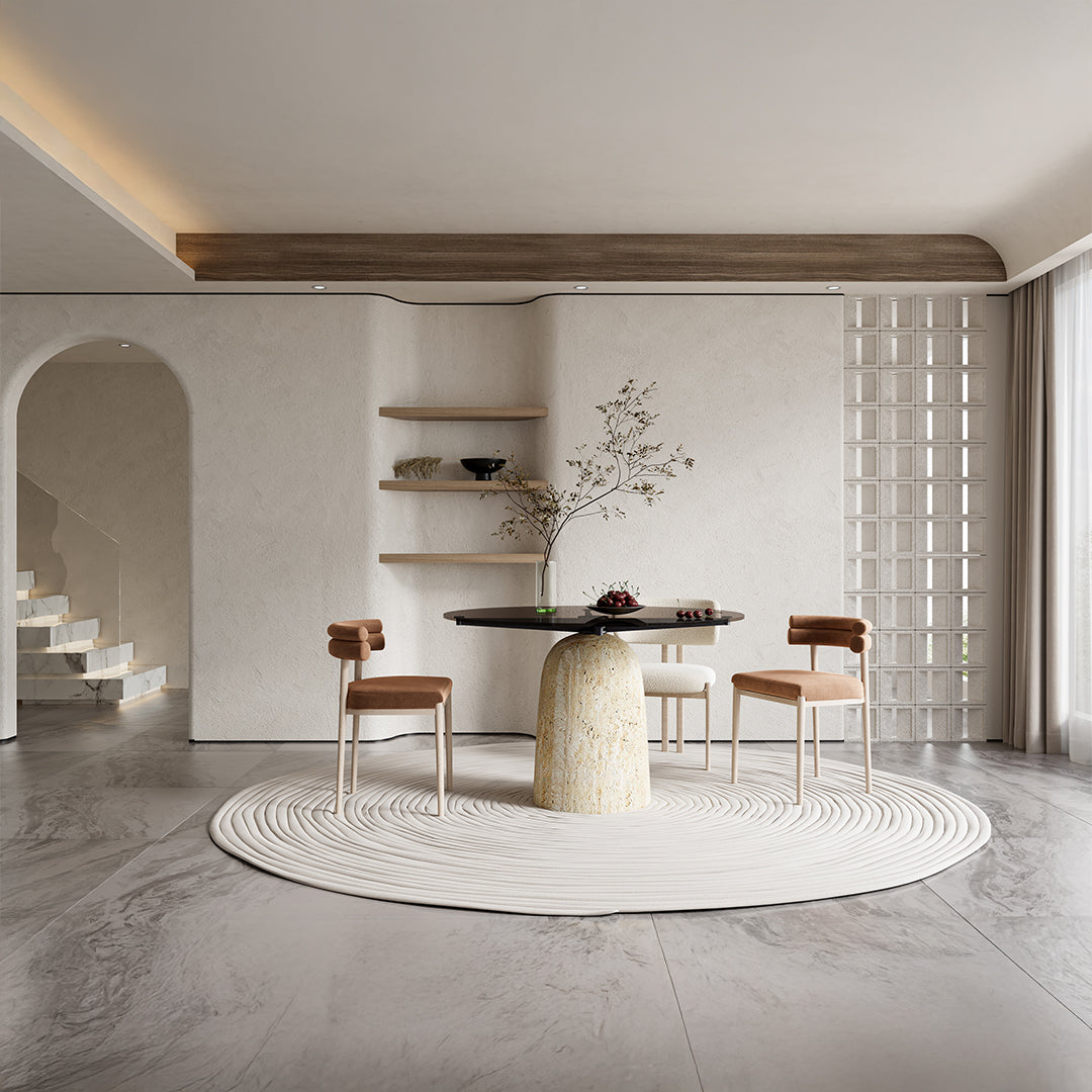 Panorama Glass/Travertine 120cm Dining Table - EB10DT -  Dining Tables - ebarza Furniture UAE | Shop Modern Furniture in Abu Dhabi & Dubai - مفروشات ايبازرا في الامارات | تسوق اثاث عصري وديكورات مميزة في دبي وابوظبي