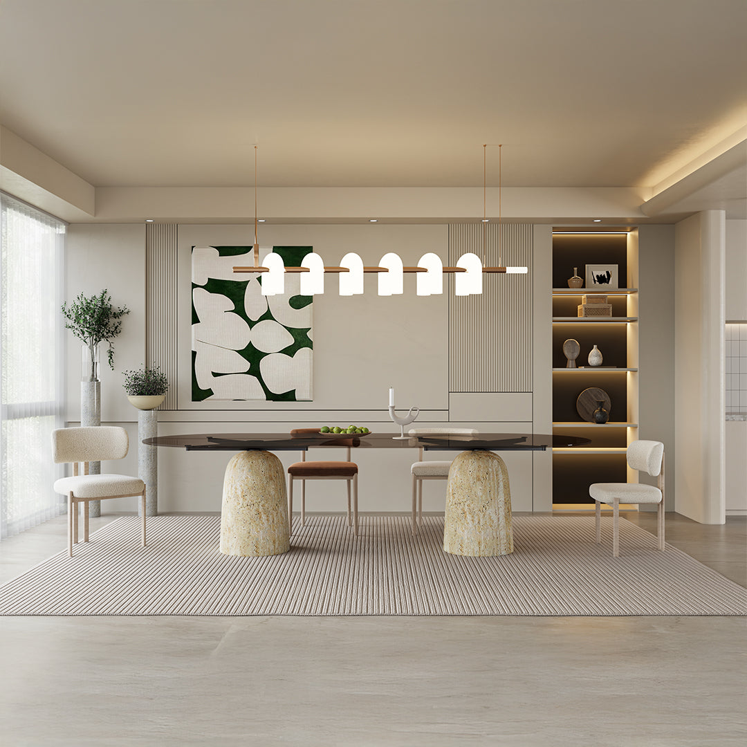 Panorama Glass/Travertine 300cm Dining table - EB11DT -  Dining Tables - ebarza Furniture UAE | Shop Modern Furniture in Abu Dhabi & Dubai - مفروشات ايبازرا في الامارات | تسوق اثاث عصري وديكورات مميزة في دبي وابوظبي