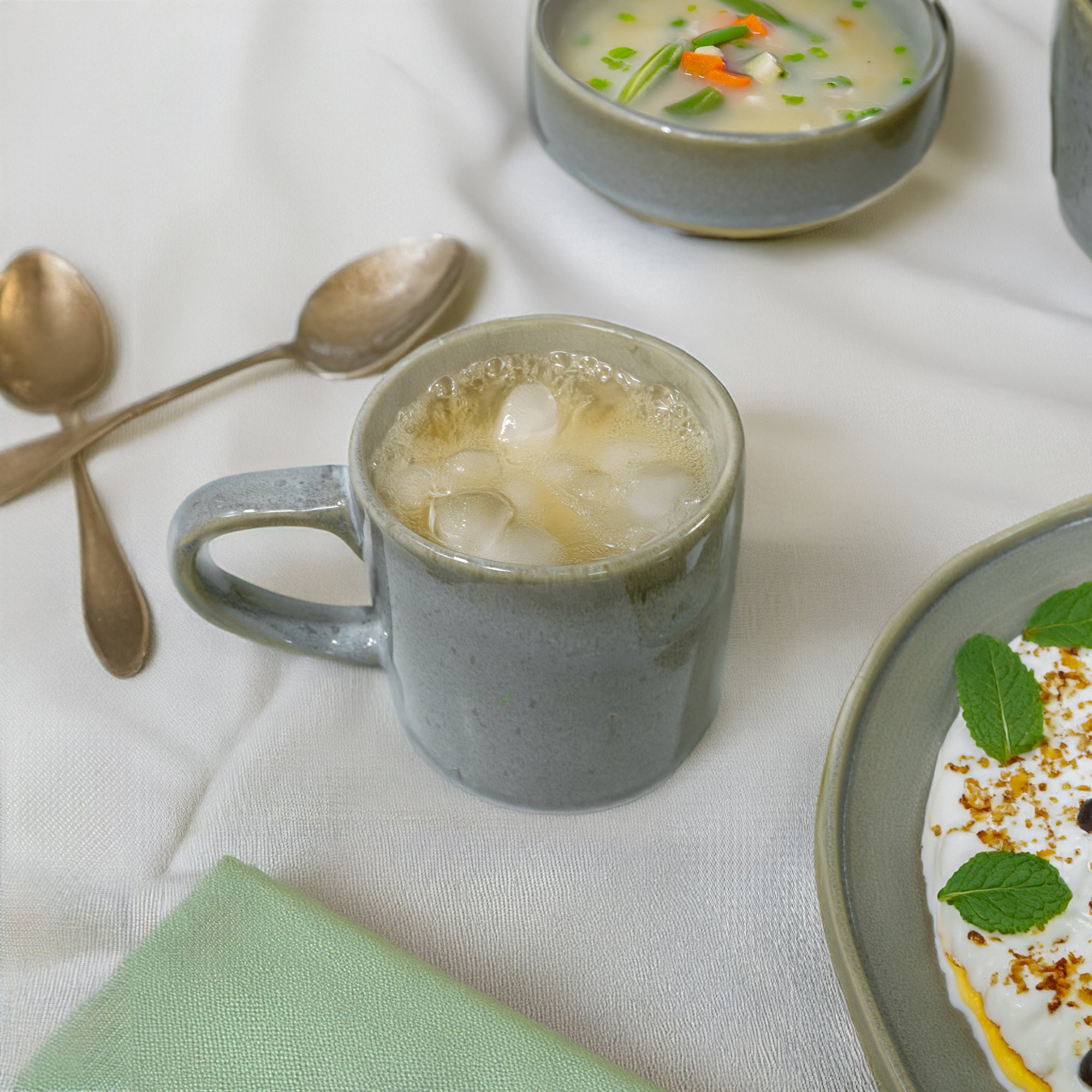 Grey Passifoy coffee and tea mug by BEACON, ceramic mug with a smooth finish, perfect for hot beverages.