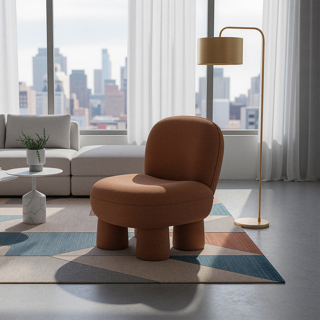BEACON Pebble Lounge Chair MZ7639 with rounded pebble-shaped design and modern wooden legs, stylish and comfortable seating.