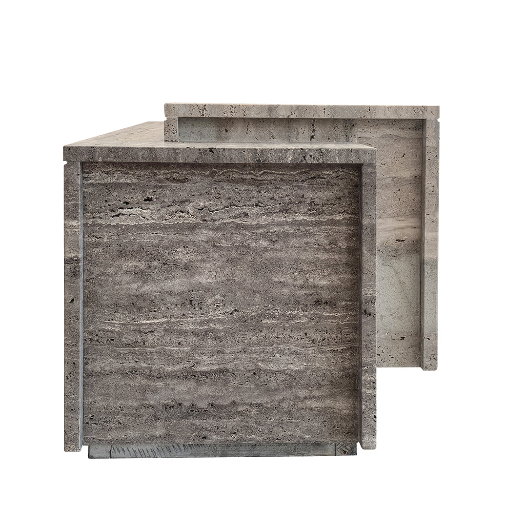 A2STONE Petra Travertine Bench and Side Table with sleek rectangular design and natural stone finish.