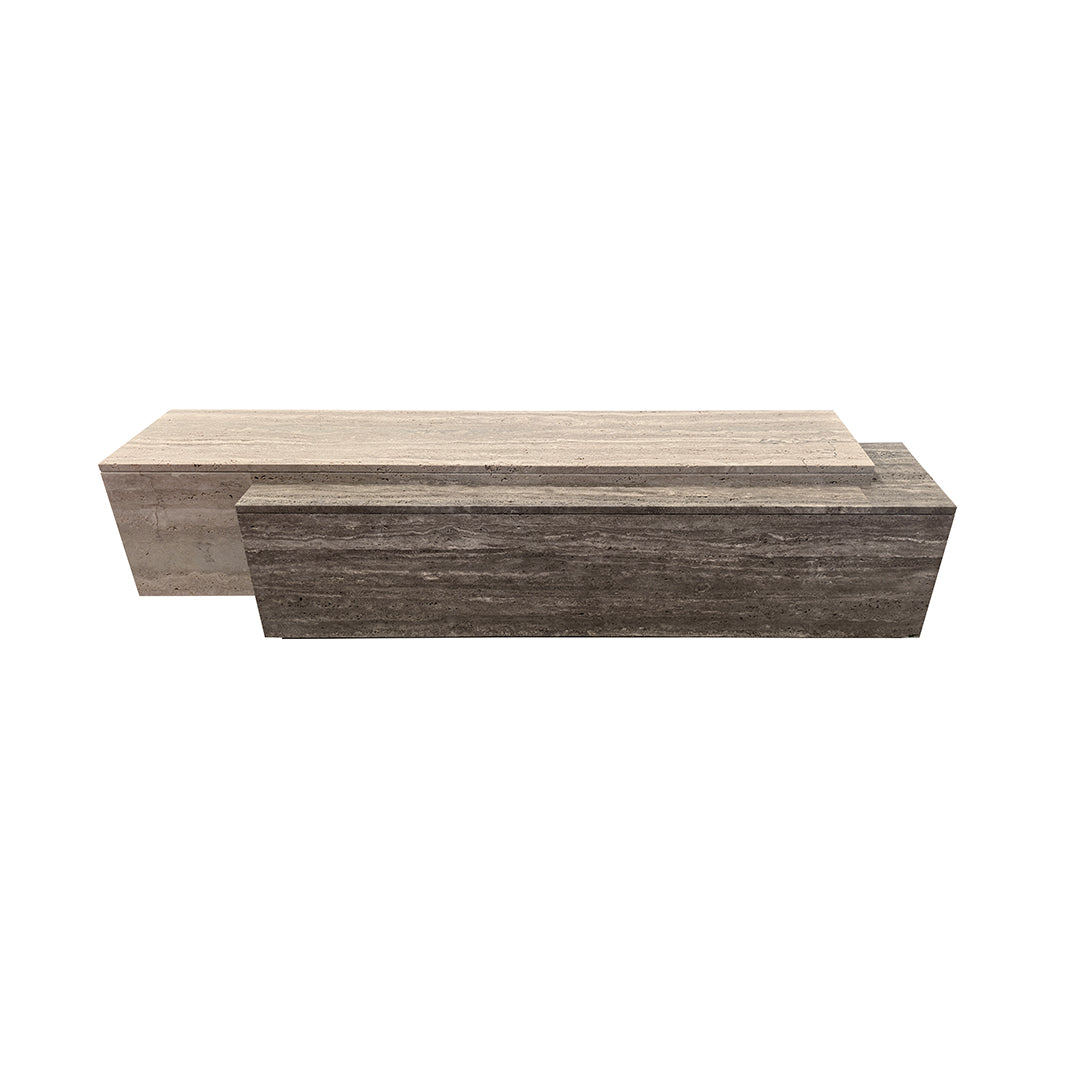 A2STONE Petra Travertine Bench and Side Table with sleek stone surface and modern design, ideal for living spaces or entryways.