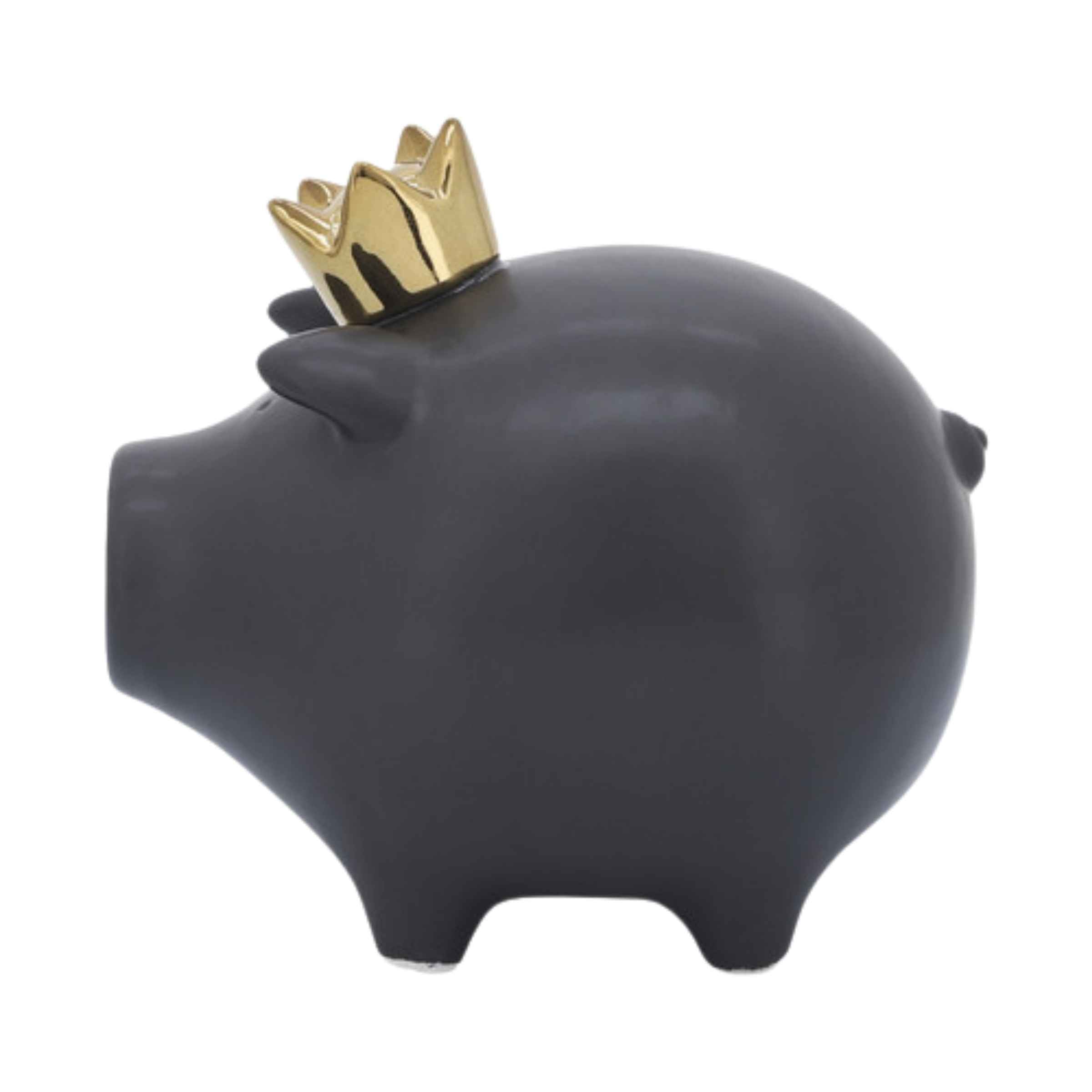 Pig With Crown Ceramic 15 Cm - Black 16955-04 -  Home Decor Figurines | خنزير مع تاج سيراميك 15 سم - اسود - ebarza Furniture UAE | Shop Modern Furniture in Abu Dhabi & Dubai - مفروشات ايبازرا في الامارات | تسوق اثاث عصري وديكورات مميزة في دبي وابوظبي