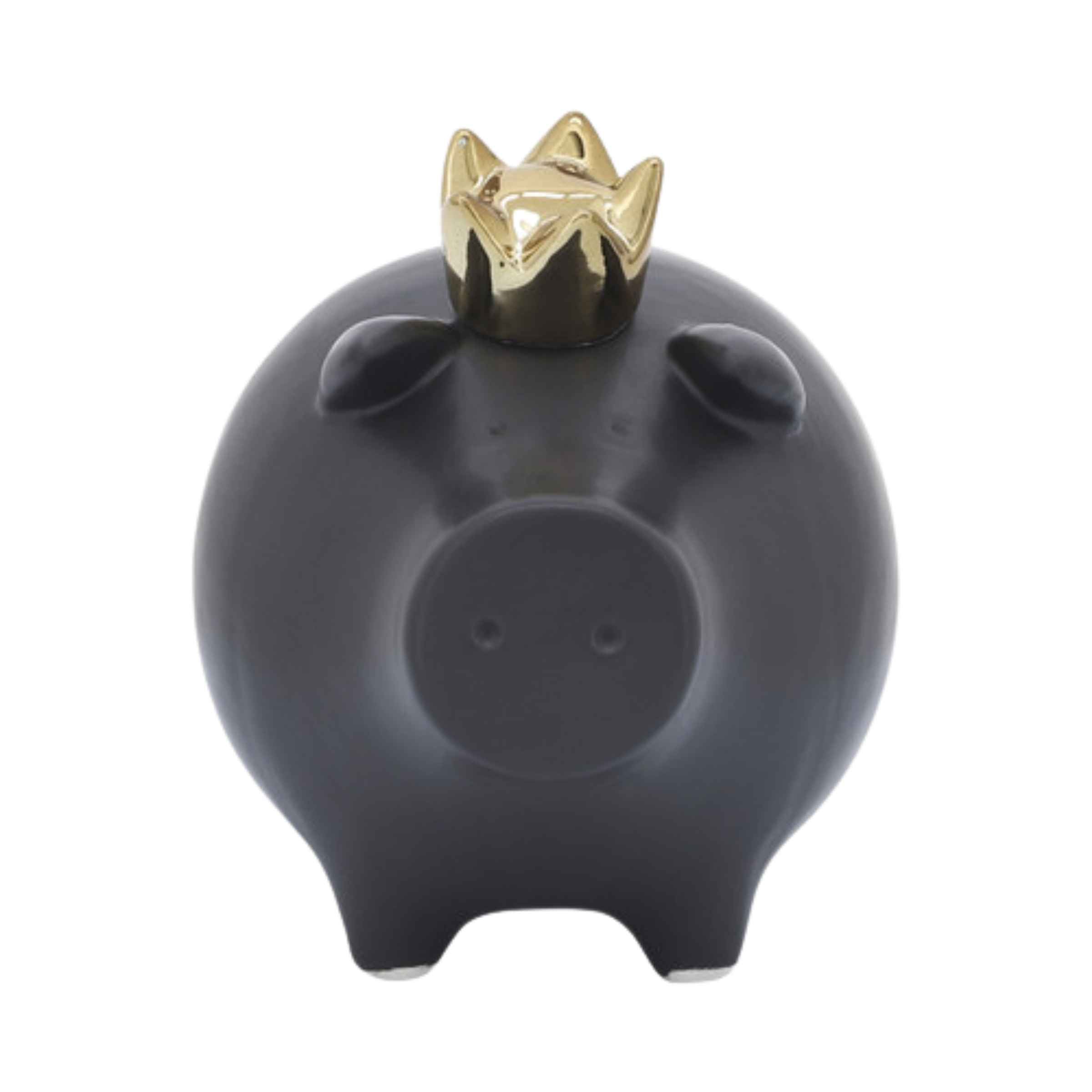 Pig With Crown Ceramic 15 Cm - Black 16955-04 -  Home Decor Figurines | خنزير مع تاج سيراميك 15 سم - اسود - ebarza Furniture UAE | Shop Modern Furniture in Abu Dhabi & Dubai - مفروشات ايبازرا في الامارات | تسوق اثاث عصري وديكورات مميزة في دبي وابوظبي