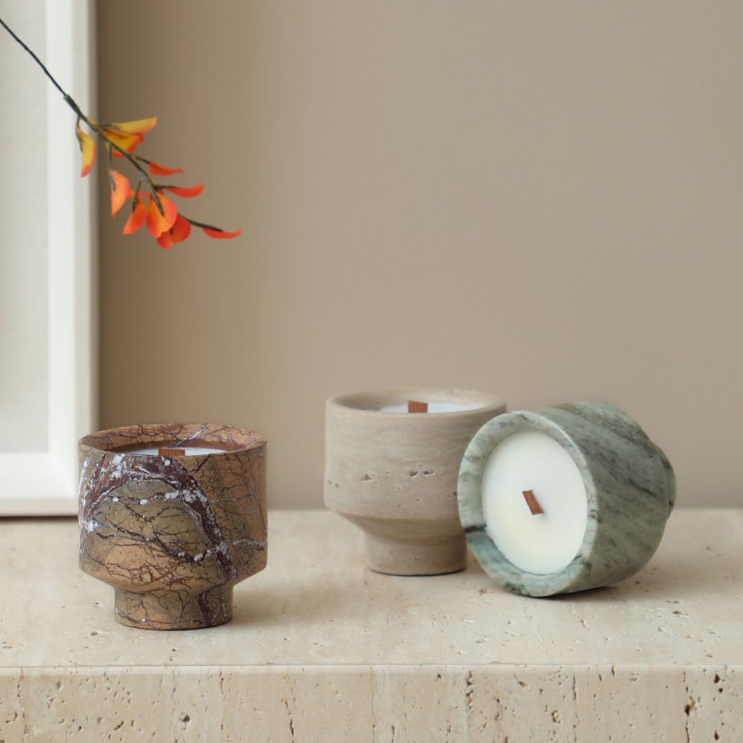 Natural stone candle cup from BEACON, designed for candles, with a smooth, rounded surface and earthy finish.