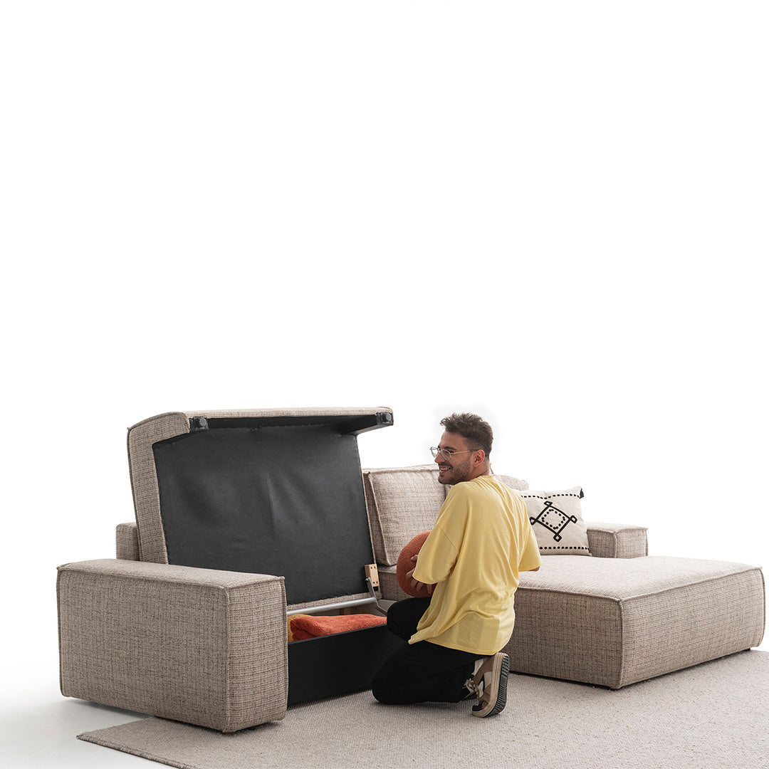 YOL LIVING POLA Relax Sofa in neutral fabric with plush cushions and modern design, perfect for living room seating.