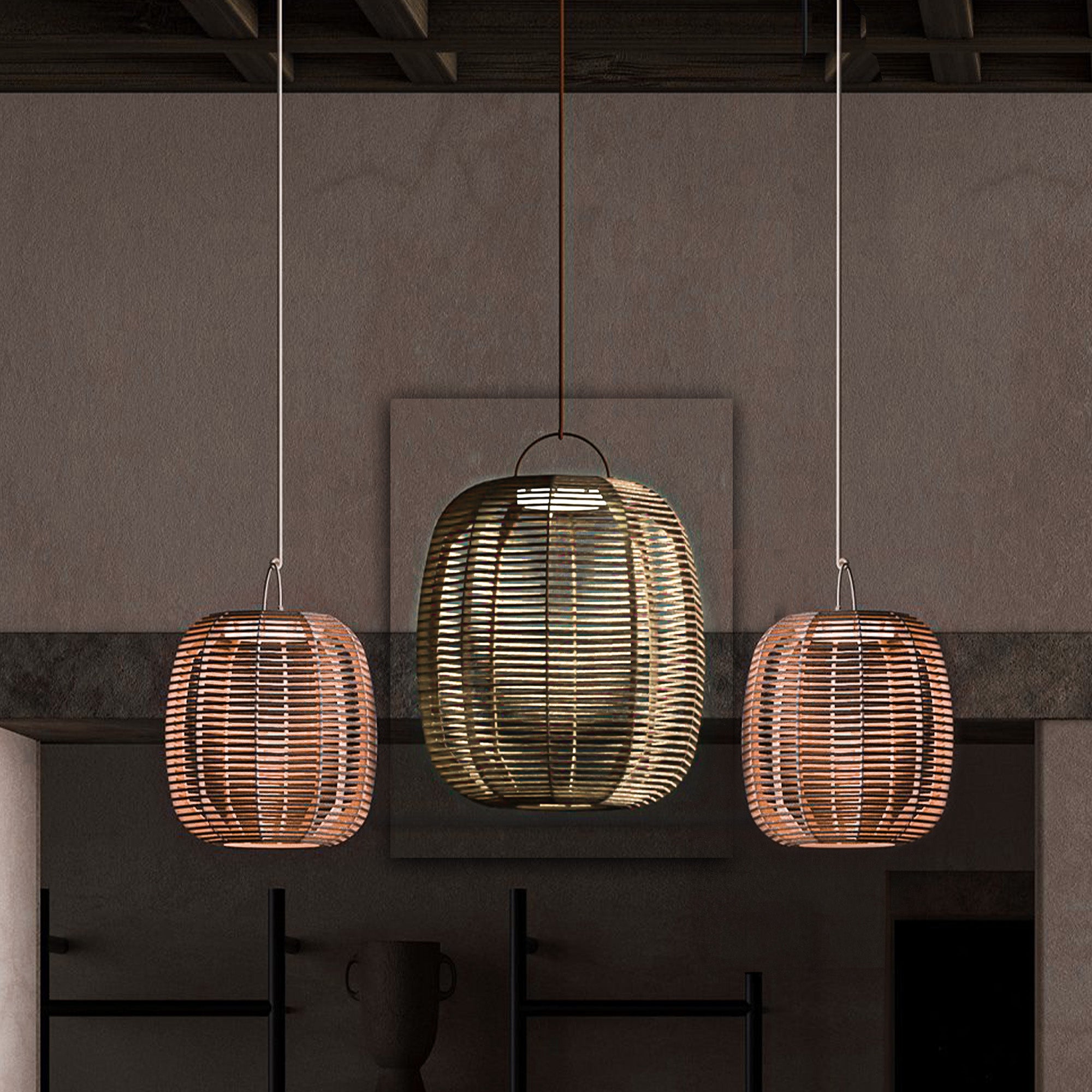 Outdoor solar lamp with beige rope, 39x60cm, from BEACON Smart Outdoors collection, designed for garden or patio decor.