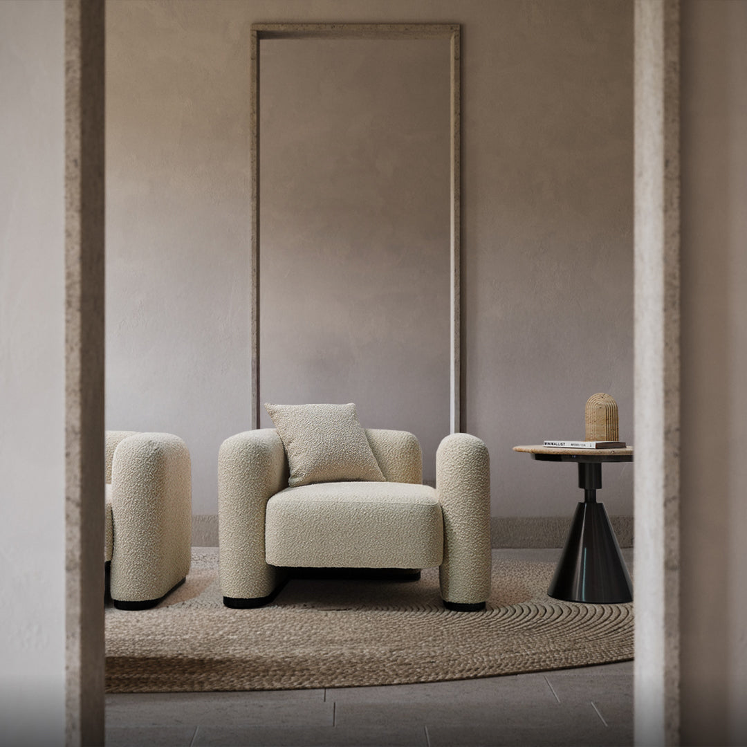 BEACON Soren lounge armchair with plush upholstery and modern design, pre-order with 85 days delivery.