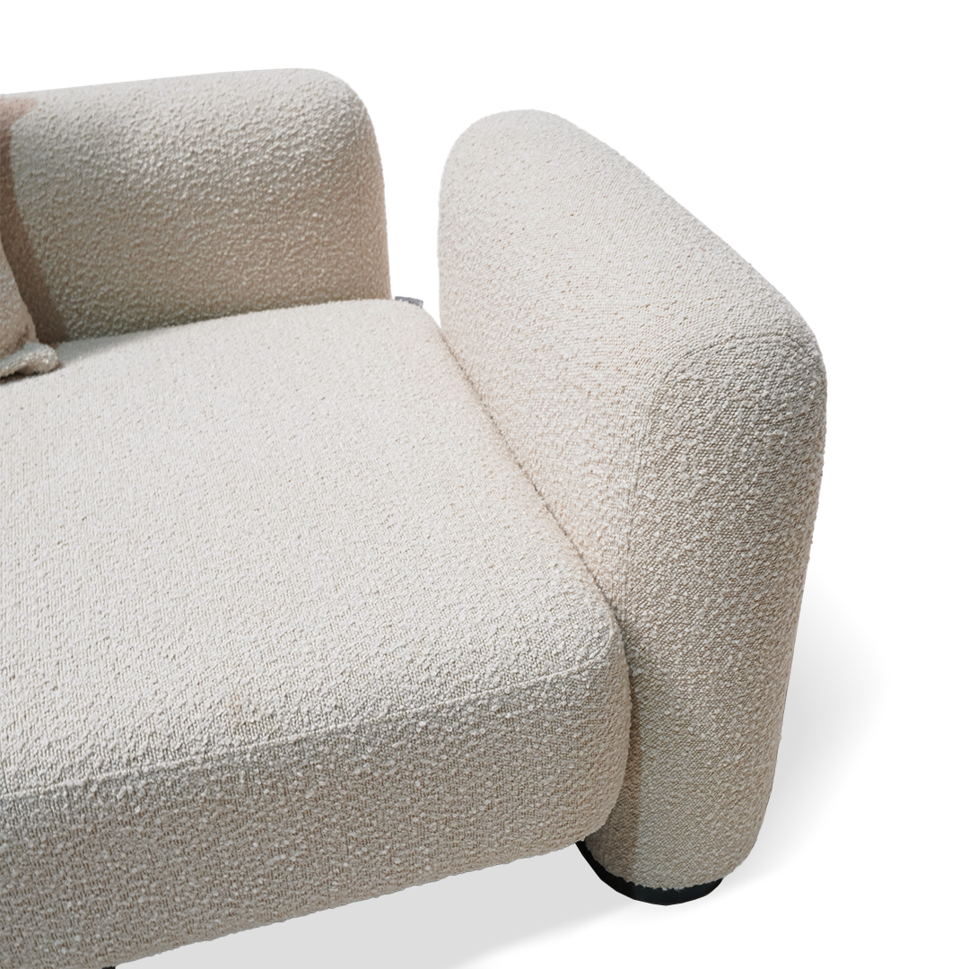 BEACON Soren lounge armchair in neutral fabric with wooden legs, modern design, pre-order for 85-day delivery.