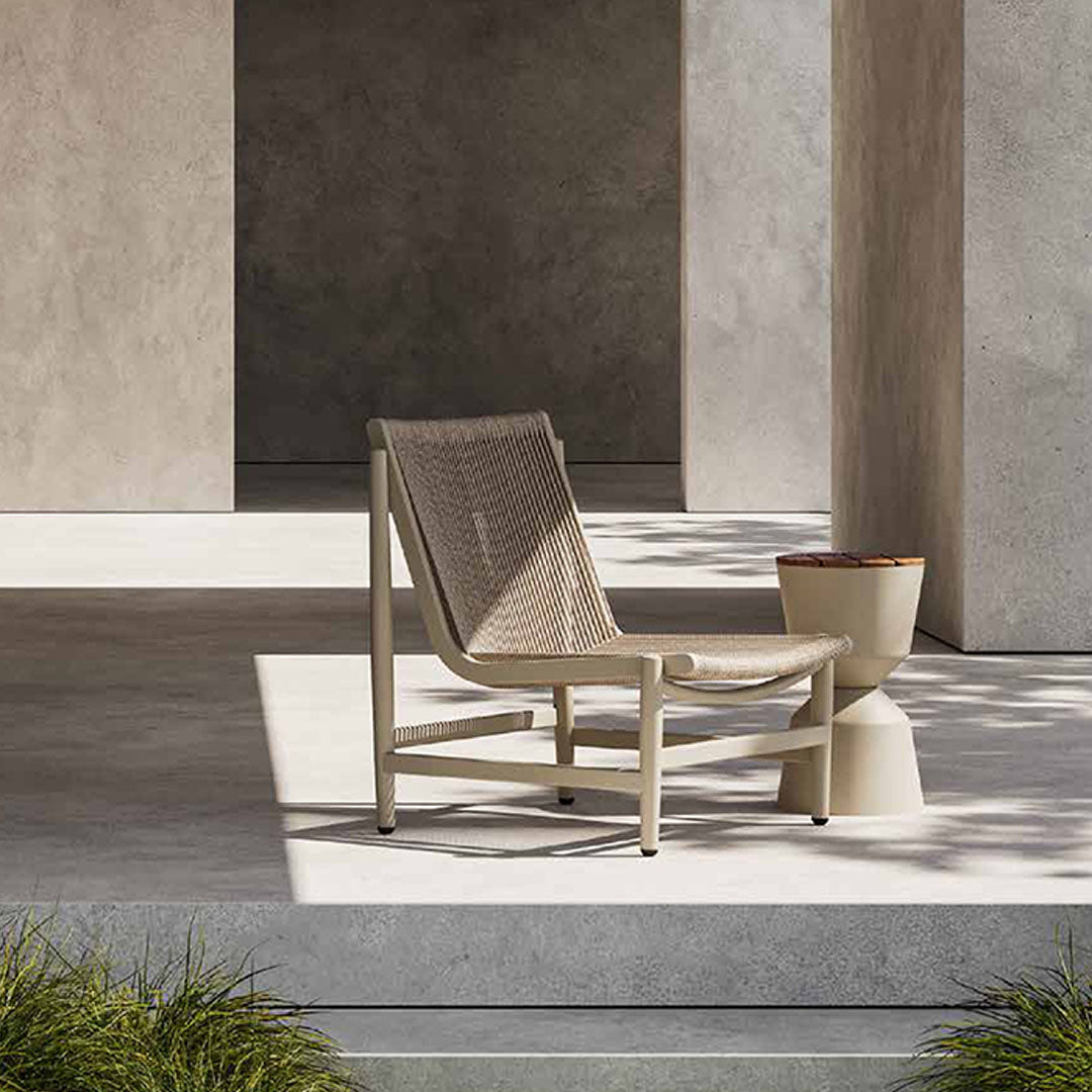 BEACON outdoor lounge chair with string design, pre-order for 85 days delivery, armchair style, stylish and comfortable outdoor seating.