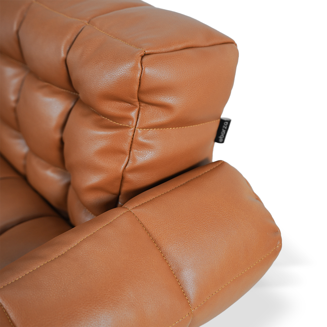 Yabo Lounge Chair LC077 in orange by BEACON, modern lounge chair with sleek design, shown in a contemporary setting.