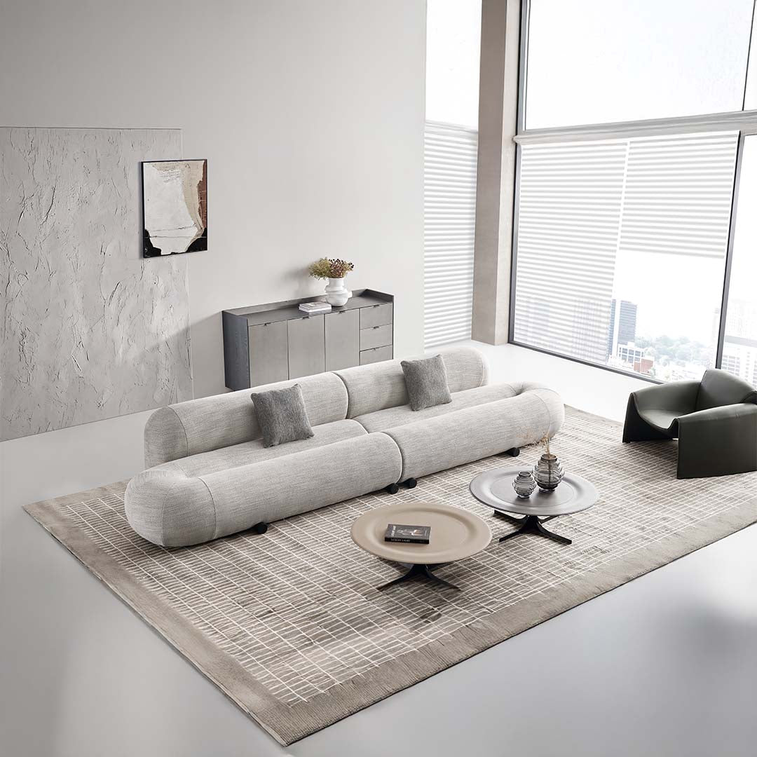 Beige saddle leather Metropolitan Stitch coffee table by BEACON featuring a stylish modern design and sturdy construction.