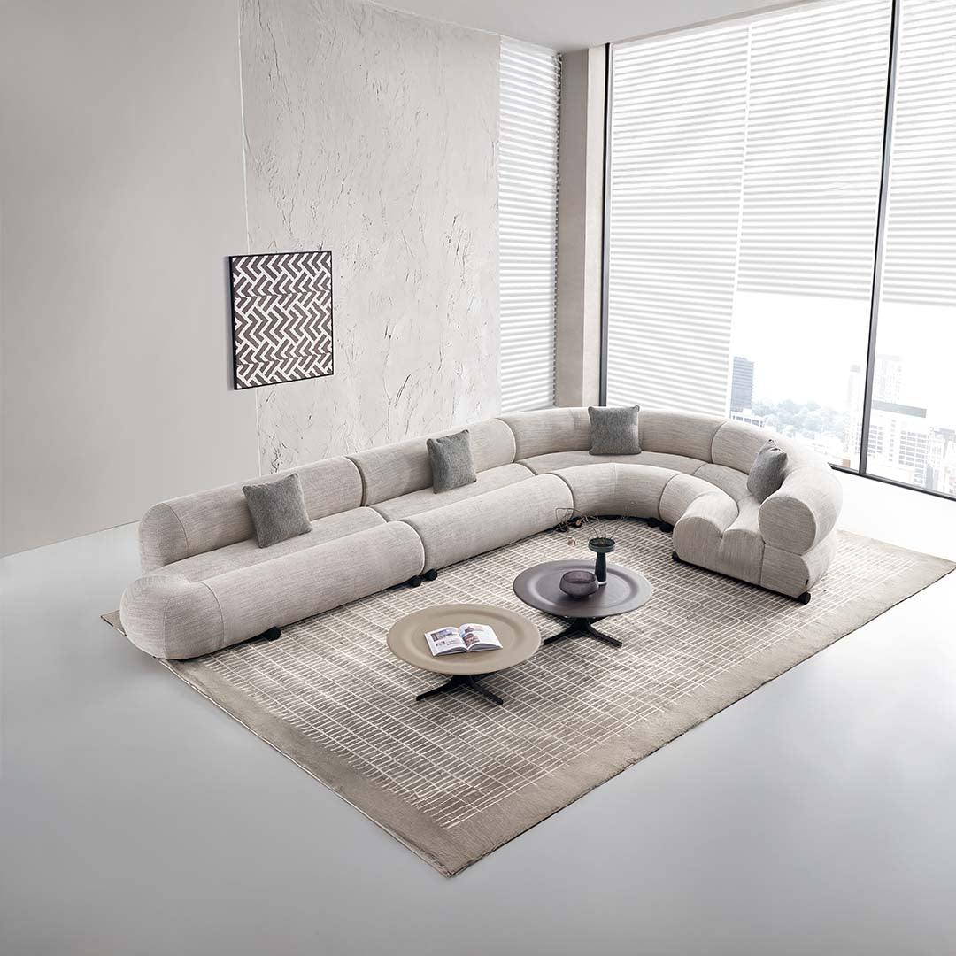 Beige saddle leather Metropolitan Stitch coffee table by BEACON with a sleek modern design and sturdy metal legs.