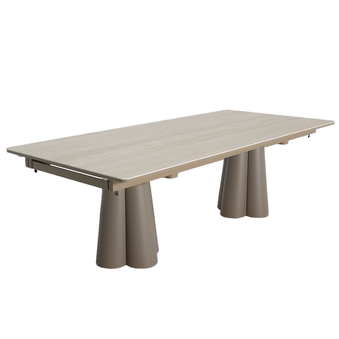 BEACON Clover outdoor extendable dining table with two extensions, sleek design, ideal for outdoor dining spaces.
