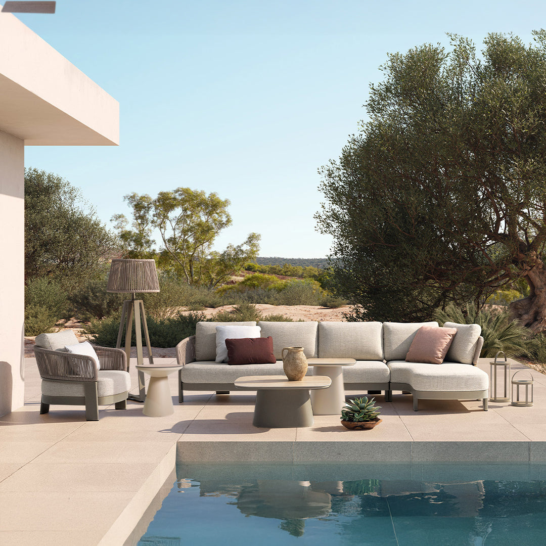 Outdoor side table with HPL top from BEACON, featuring a sleek design, perfect for outdoor spaces and durable use.