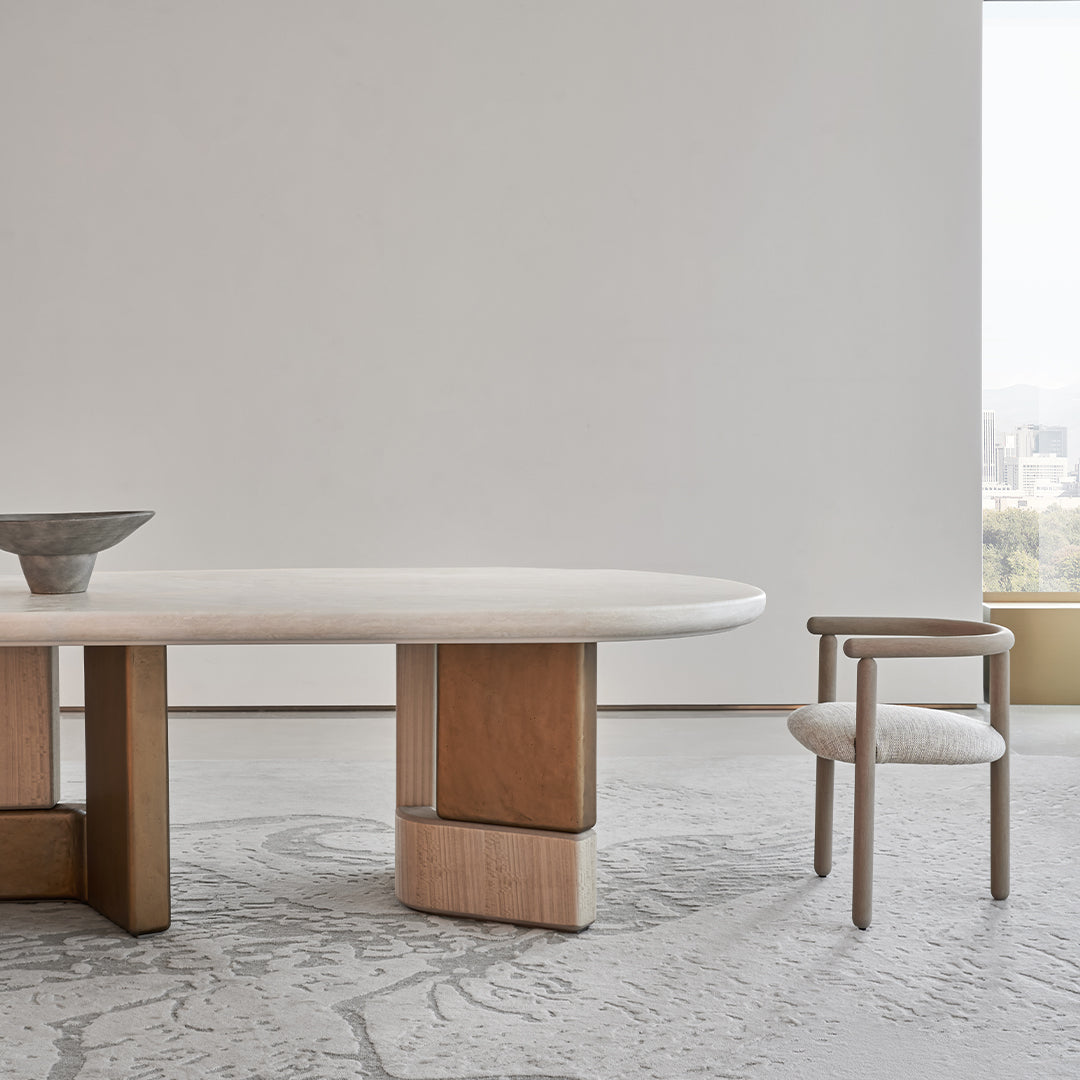 Grandeur Marble and Veneer Dining Table by BEACON, modern rectangular dining table with elegant marble top and wood veneer base.